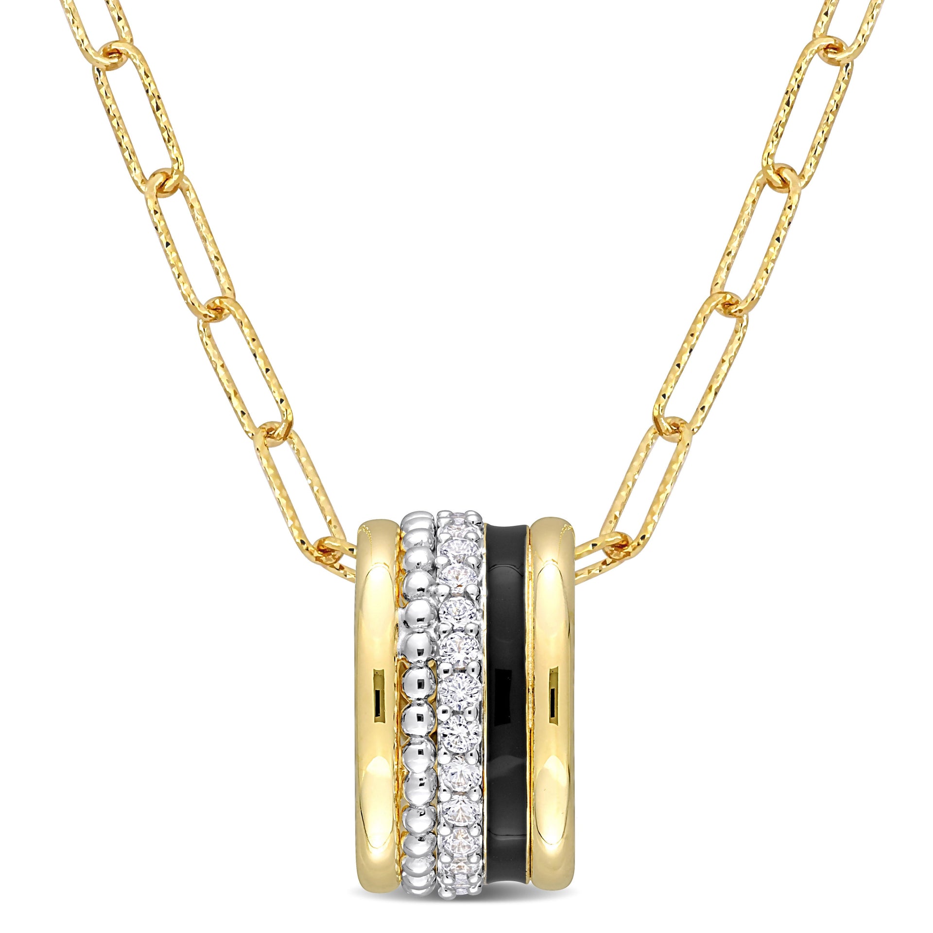 4/5 CT TGW Created White Sapphire Multi-Textured Circular Pendant with Chain in Yellow Plated Sterling Silver