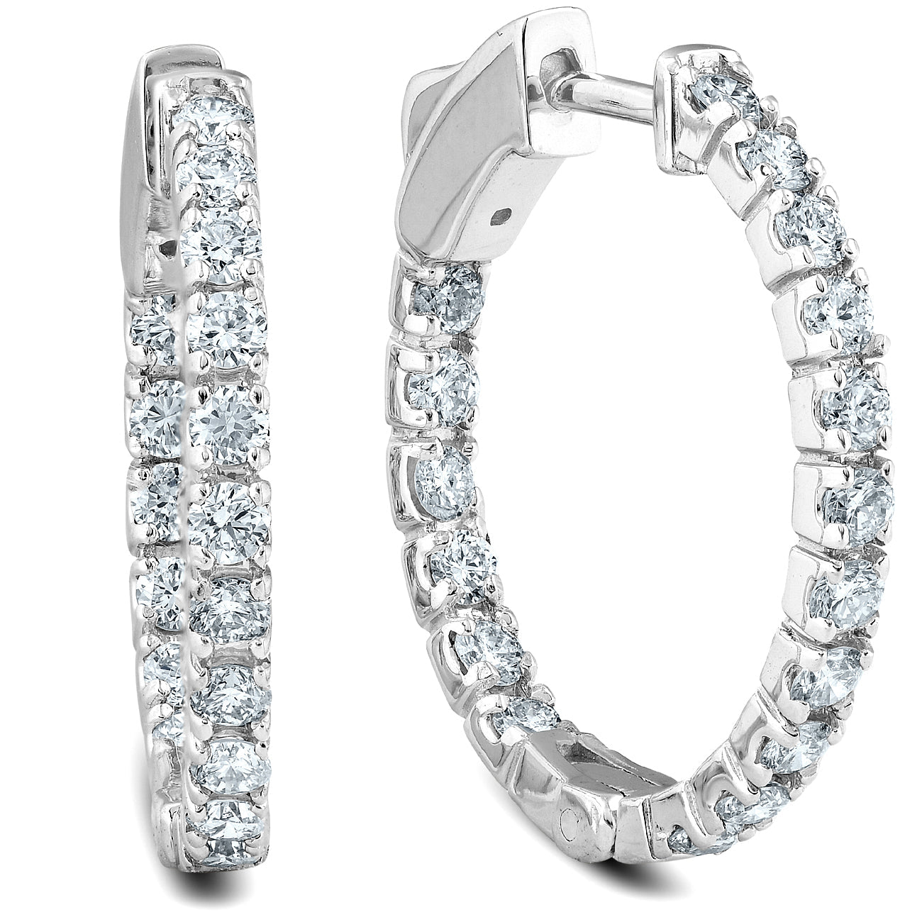 1 Ct TW Diamond Hoops Women's Inside Outside Earrings 1' Tall 14k Gold