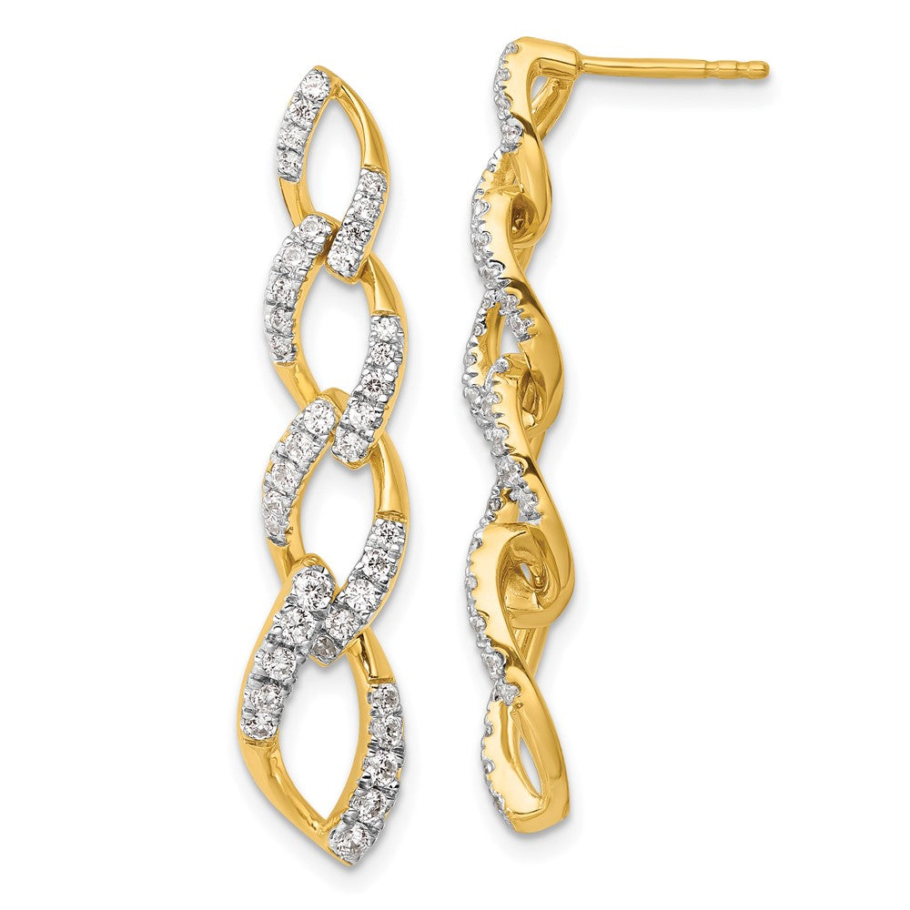 14k Yellow Gold 1 CT Lab Grown Diamond Twisted Link Dangle Earrings VS Clarity G-H Color