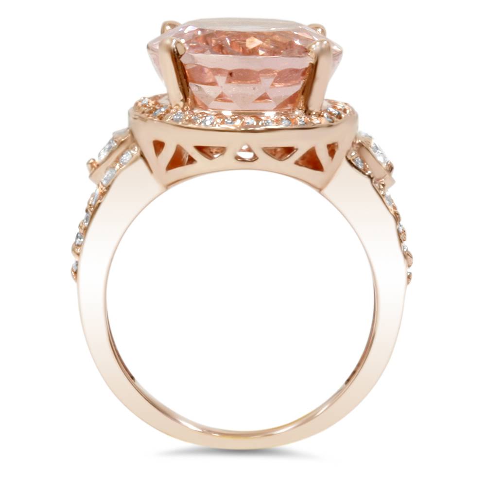 9ct Morganite & Diamond Engagement Ring 14K Rose Gold Halo Split Shank