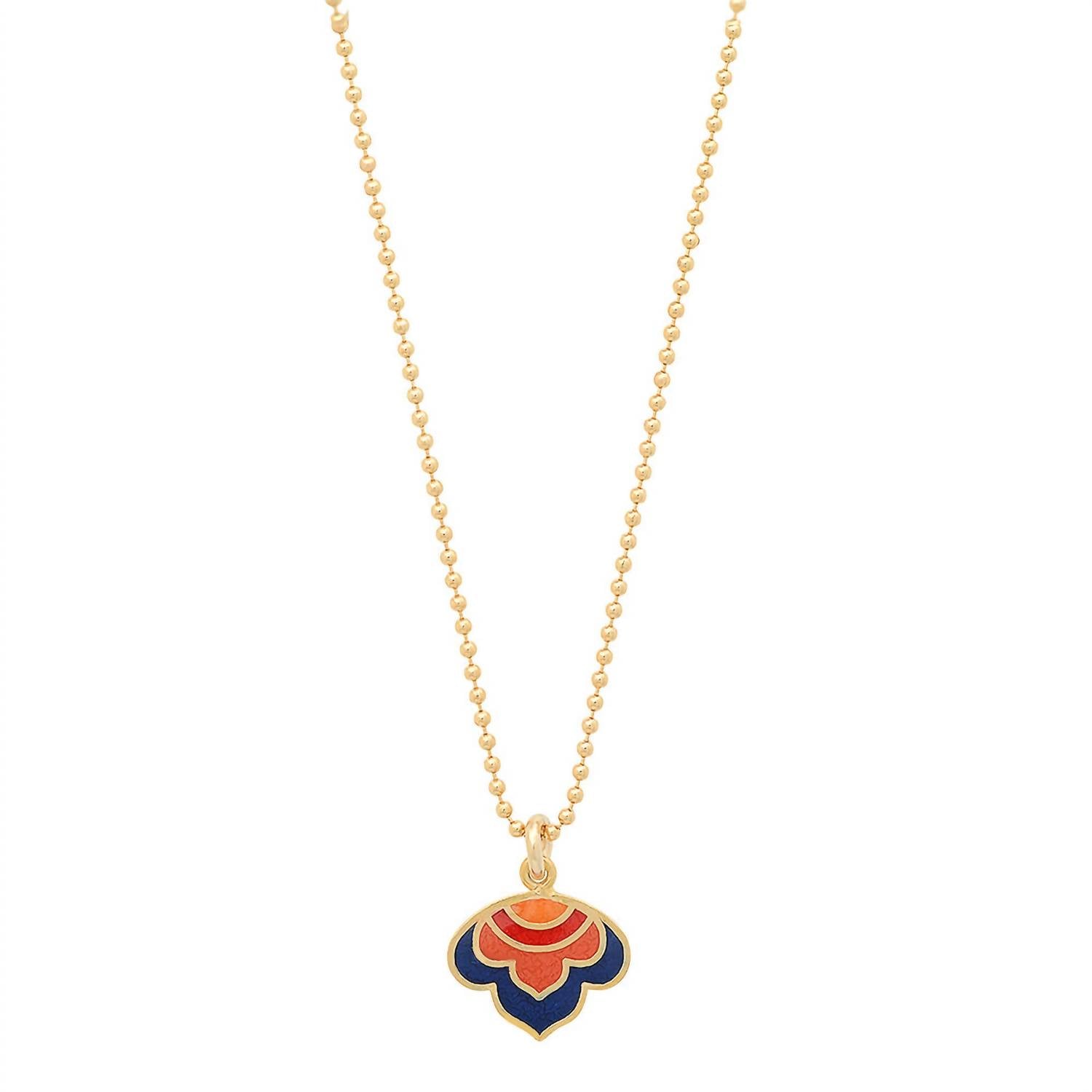 Women's Enameled Lotus Pendant Necklace In Vermeil/reds