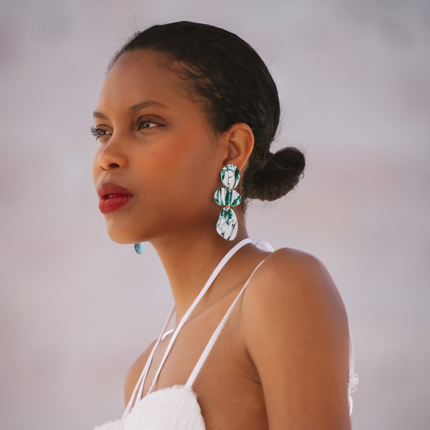 Celestia Dangly Earrings In Forest Green Marble