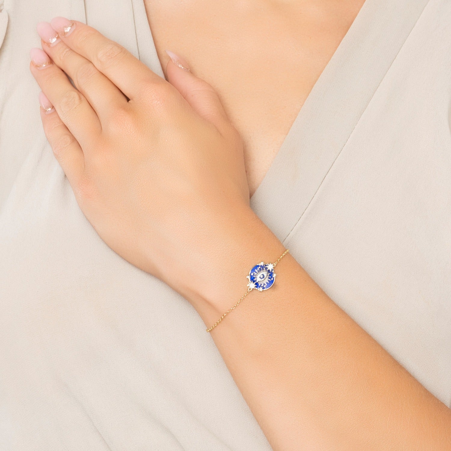 Celestial All Seeing Eye Bracelet Blue Enamel Gold