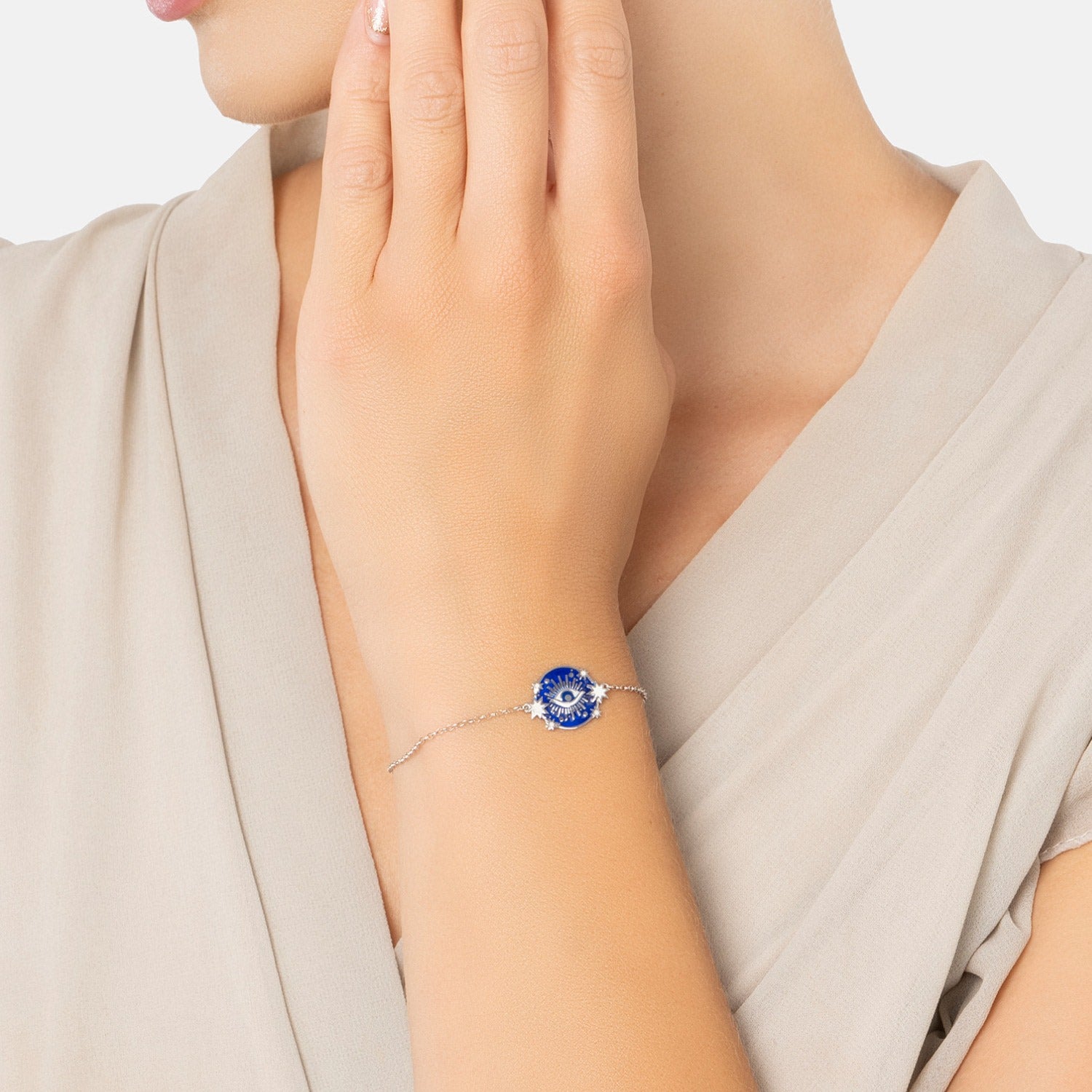 Celestial All Seeing Eye Bracelet Blue Enamel Silver