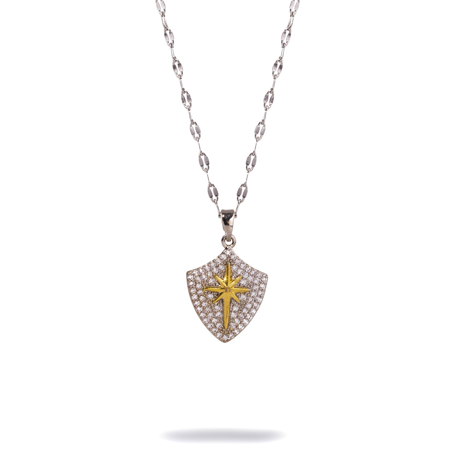 Celestial Compass Diamond & Gold Siver Necklace - Silver