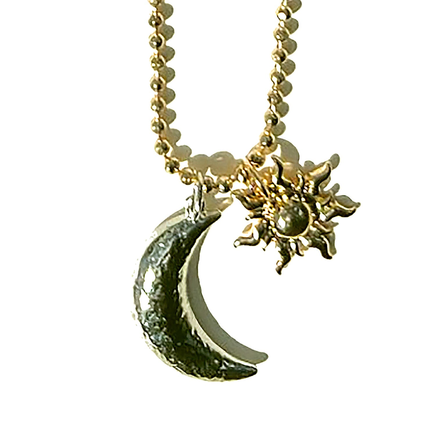 Celestial Crescent Moon Sun Long Charm Necklace