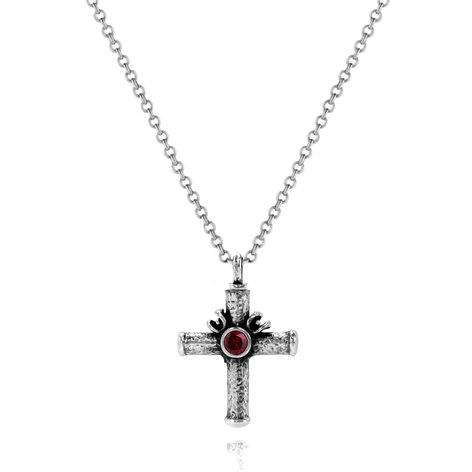 Celestial Cross Necklace With Ruby In Sterling Silver - Elegant Jewelry For Women