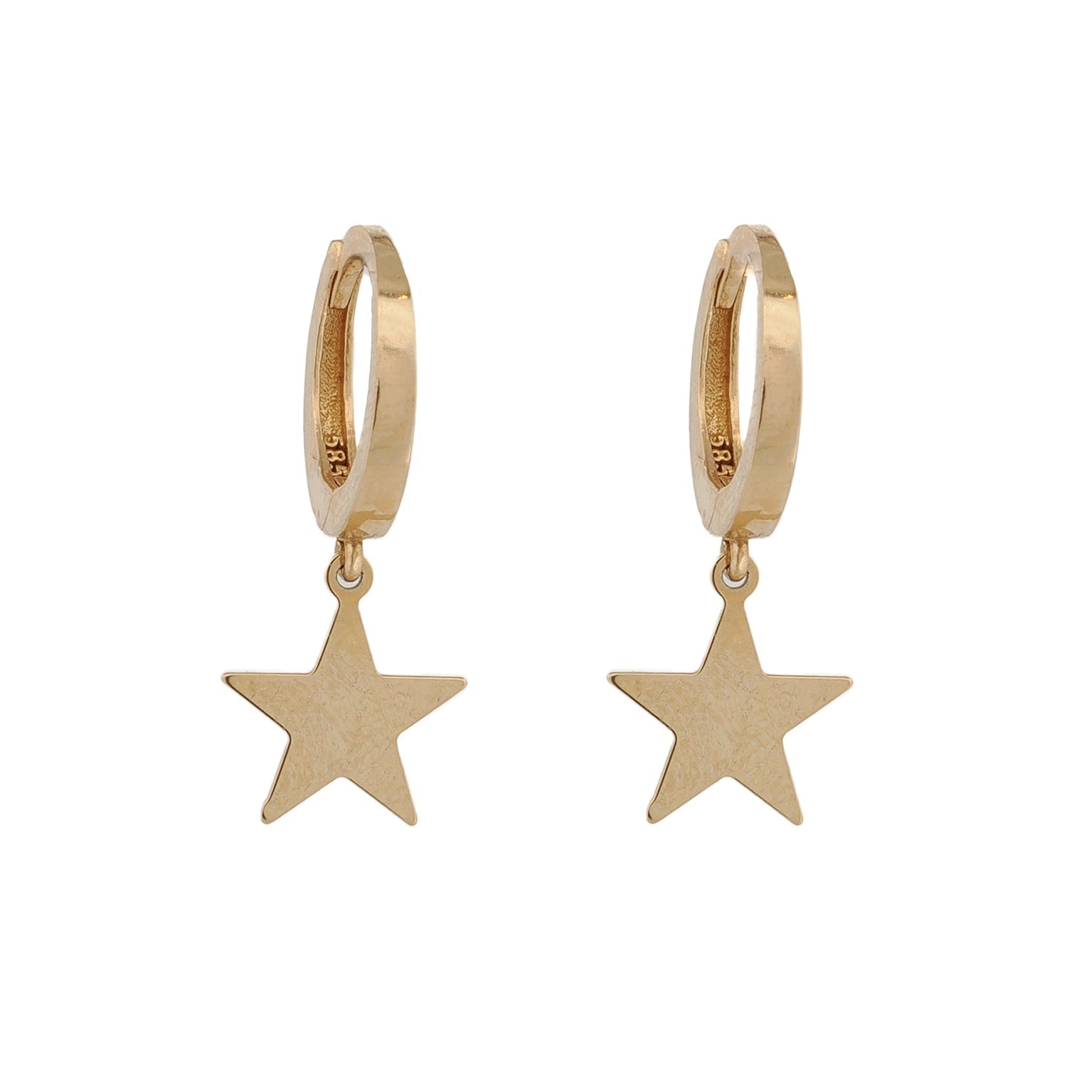 Celestial Grace Solid Gold Star Hoop Earrings - Gold