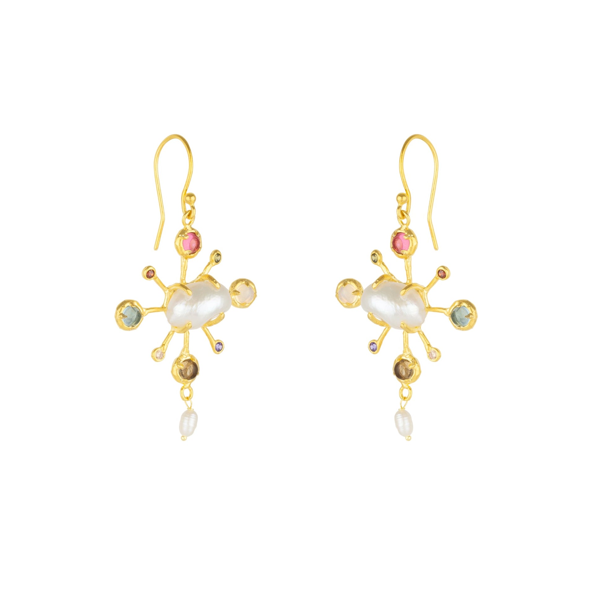 Celestial Kaleidoscope Irregular Baroque Pearl Gold Earrings