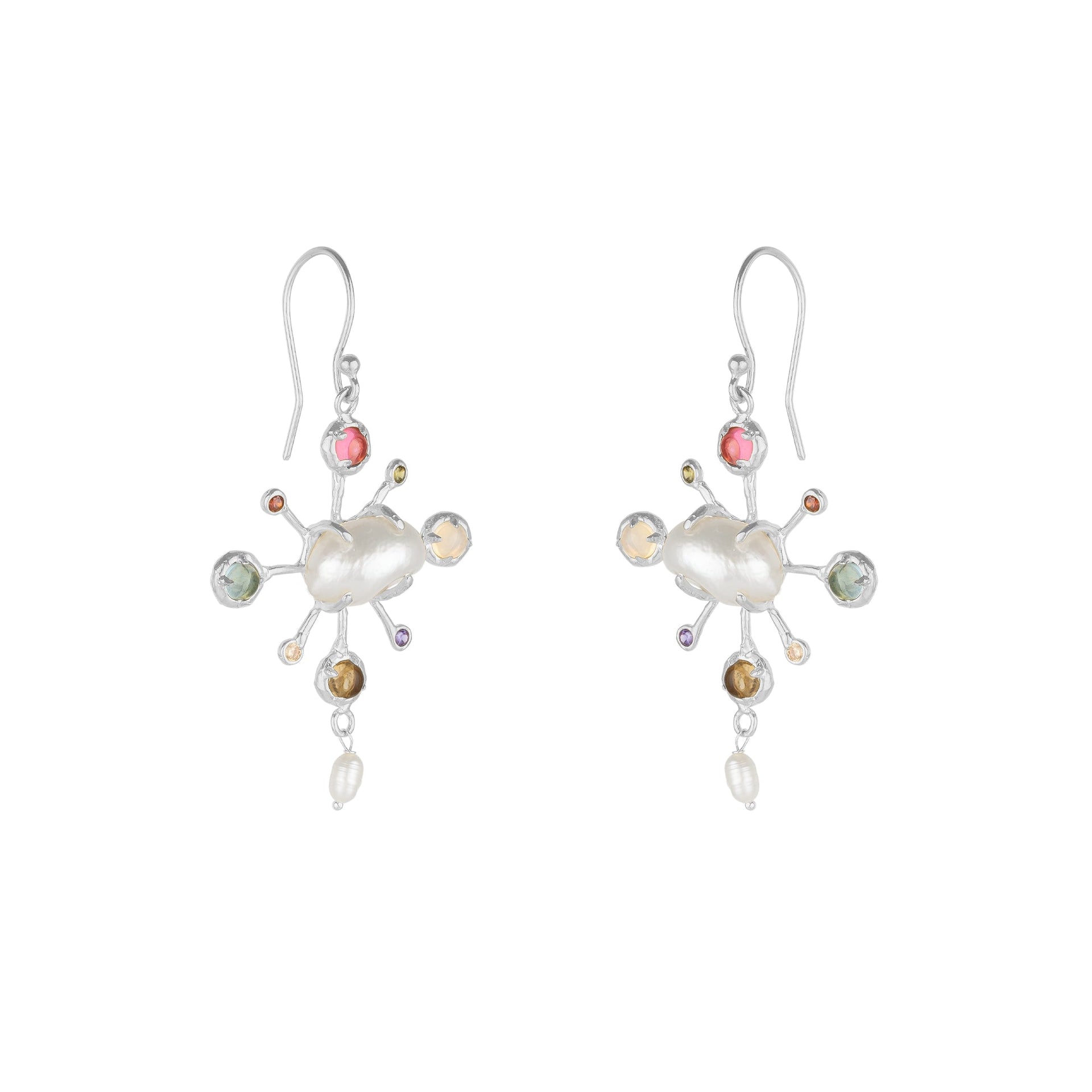 Celestial Kaleidoscope Irregular Baroque Pearl Silver Earrings