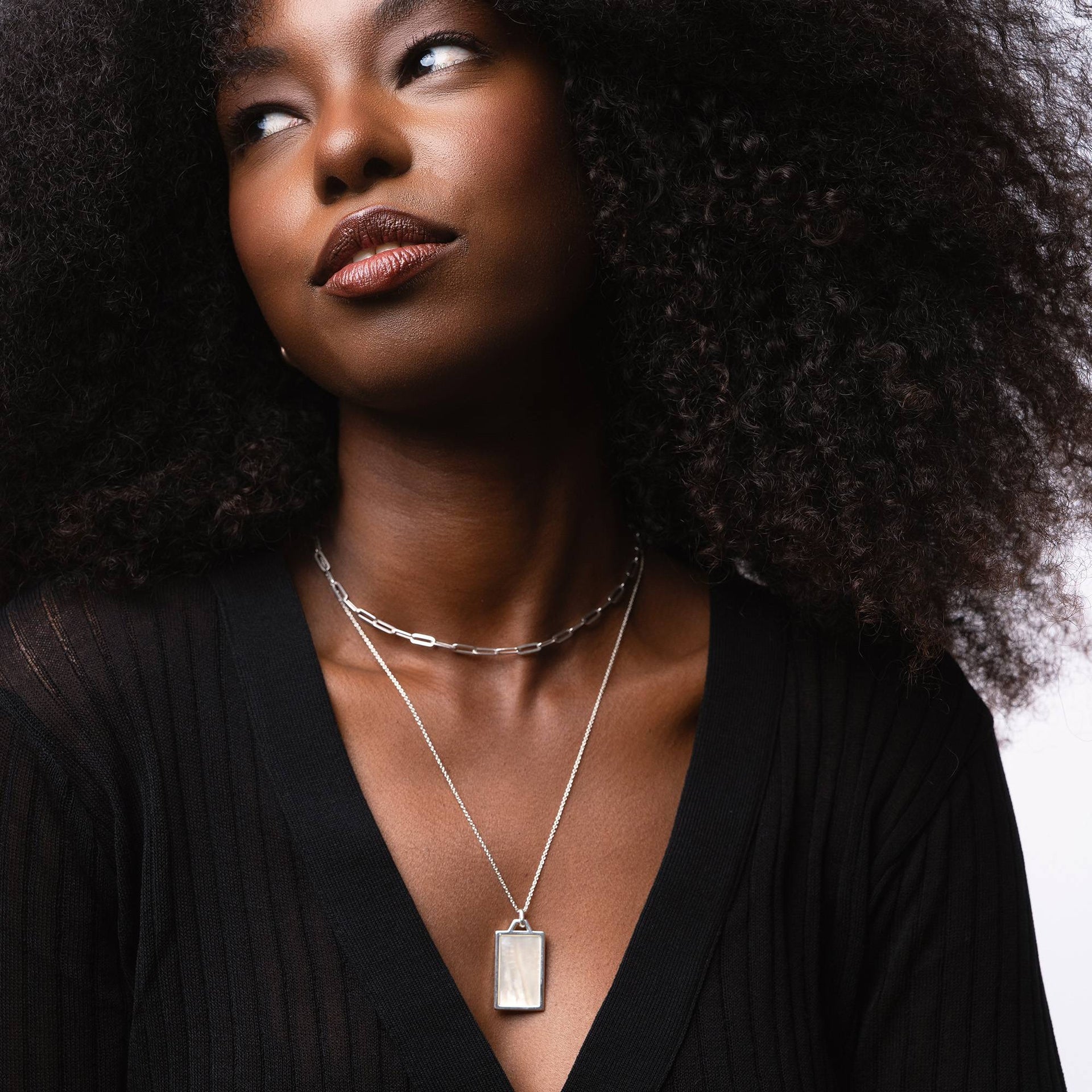 Celestial Mother of Pearl Personalized Necklace in Sterling Silver