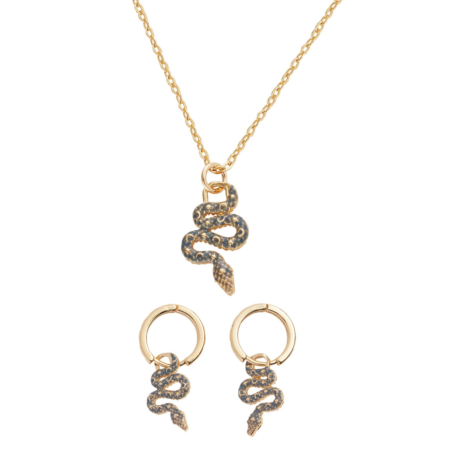 Celestial Snake Huggie Earrings & Celestial Snake Necklace Set