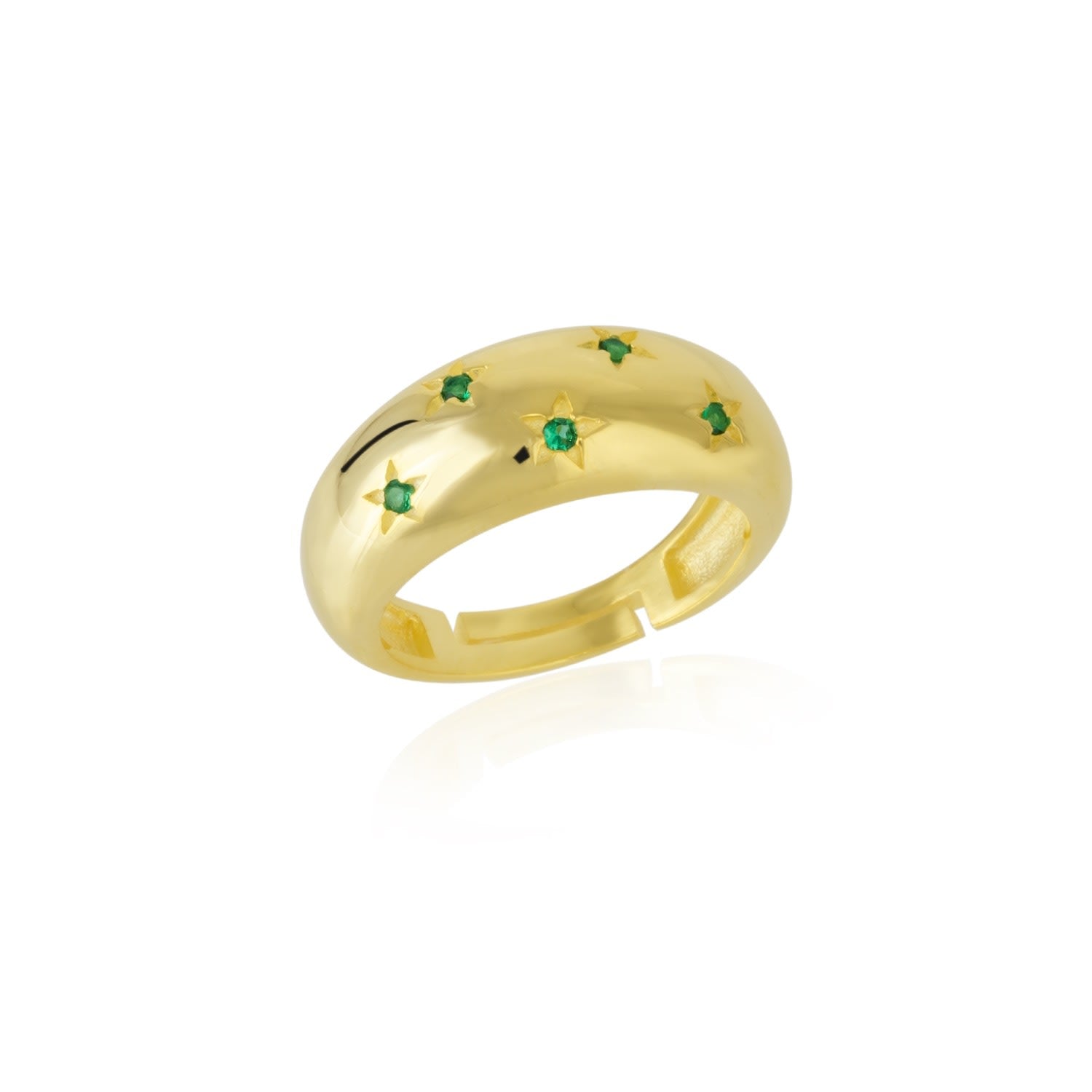 Celestial Star Sterling Silver Dome Ring With Green Gemstones