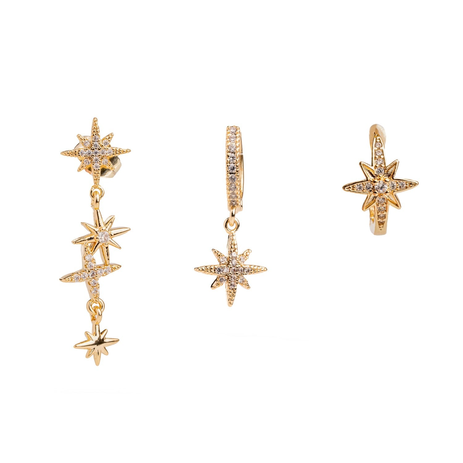 Celestial Trinity Gold & Diamond Earring Set - Gold