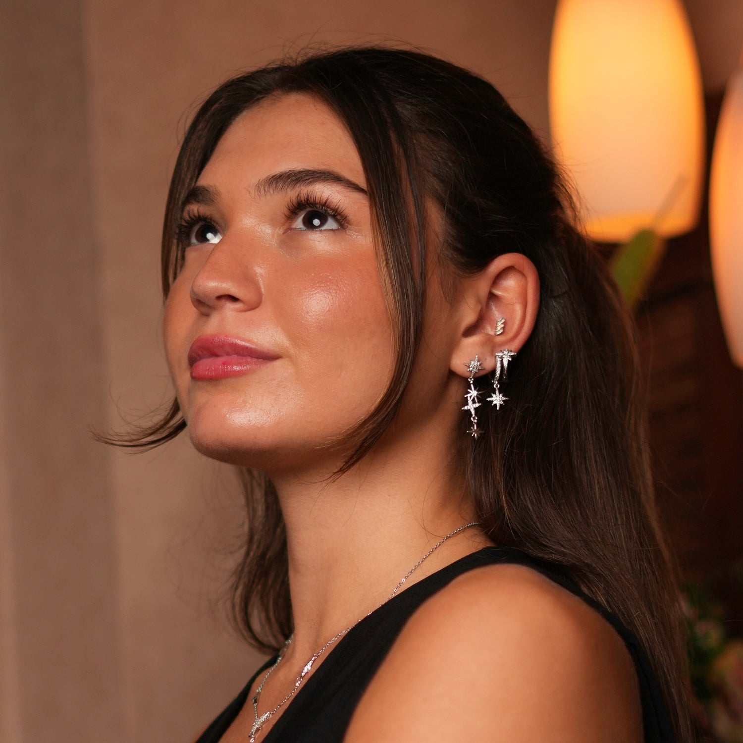 Celestial Trinity Silver & Diamond Earring Set - Silver