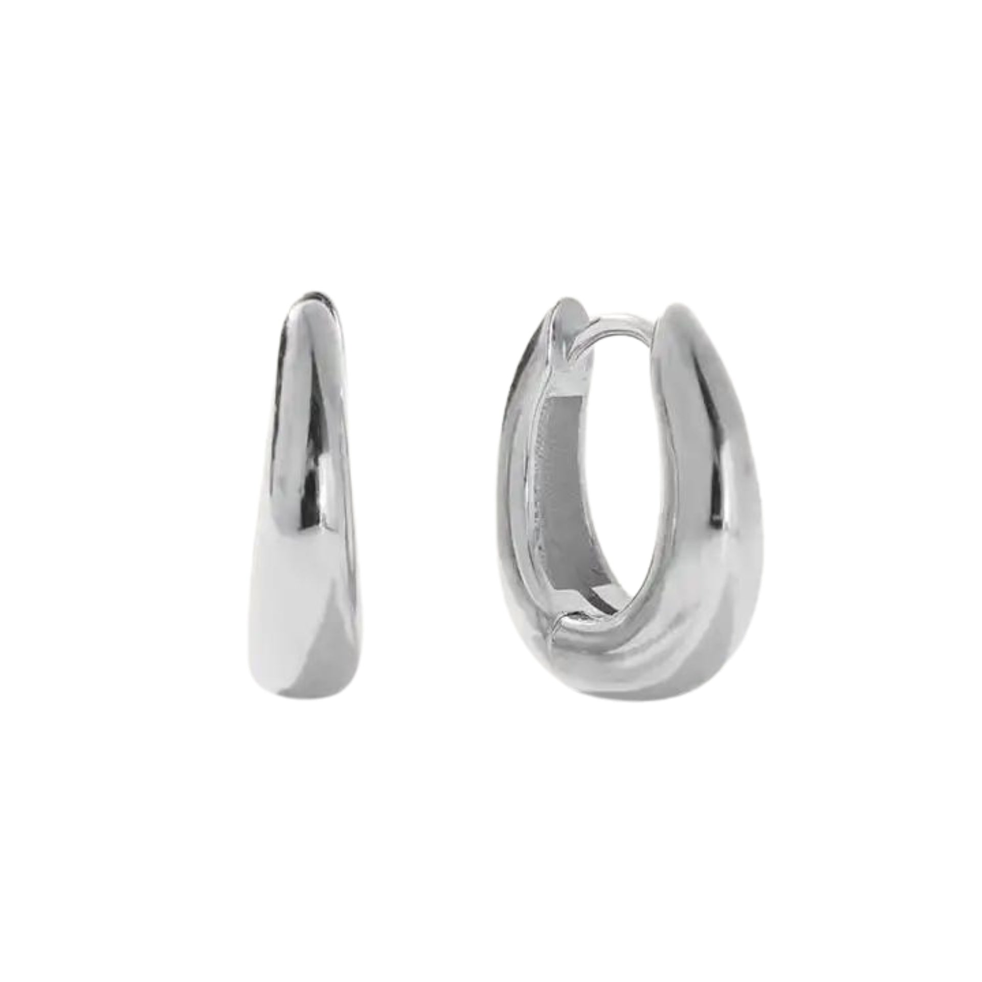 Silver U Shape Dome Hoop Earrings