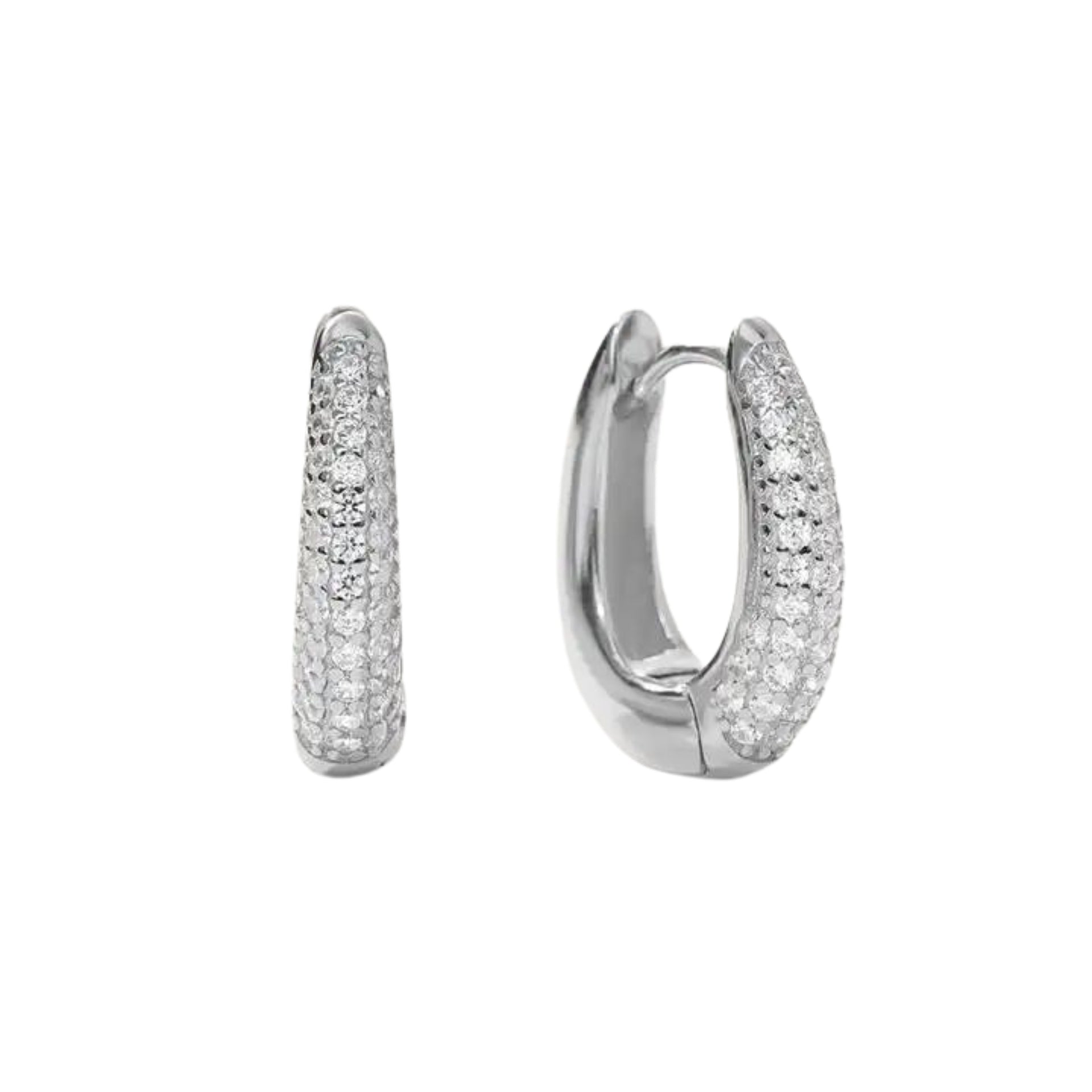 Silver Pave U Shape Dome Hoop Earrings