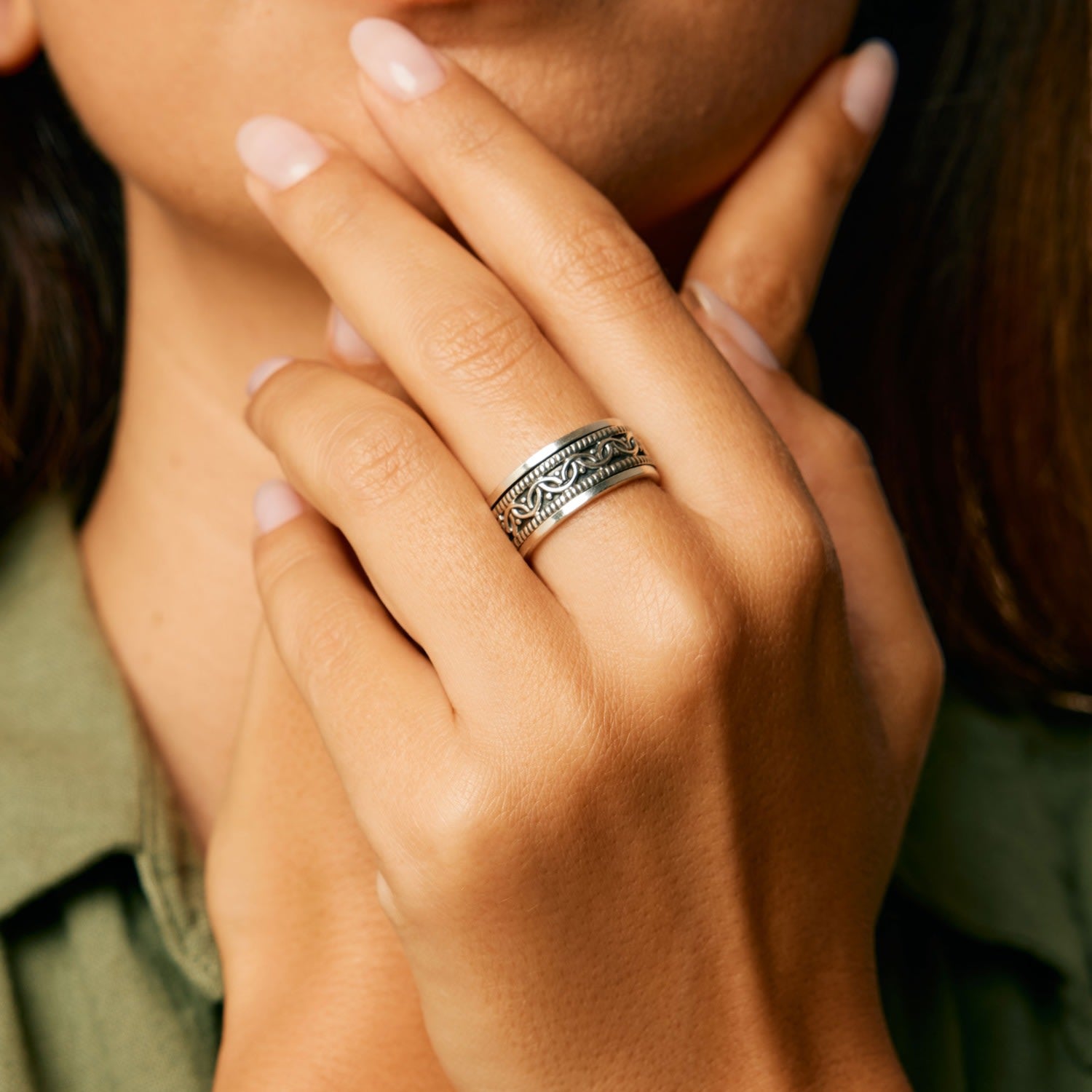 Celtic Bravery Unisex Silver Spinning Ring