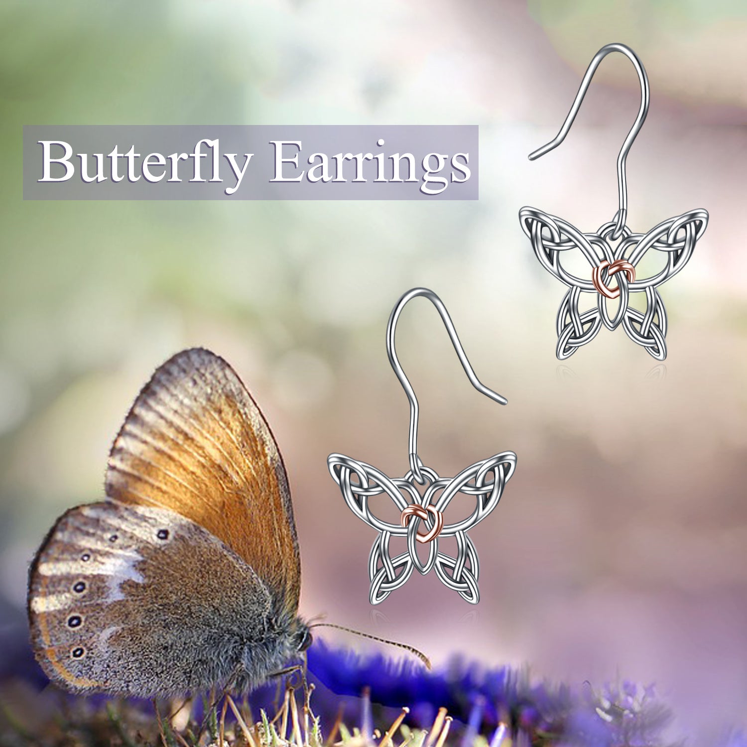 Sterling Silver Two-tone Butterfly & Celtic Knot Drop Earrings