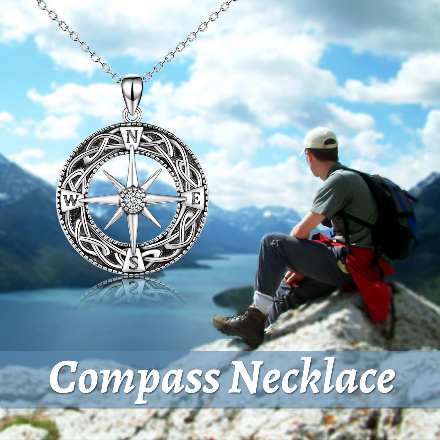Sterling Silver Celtic Knot Compass Circle Urn Necklace for Ashes for Women Men