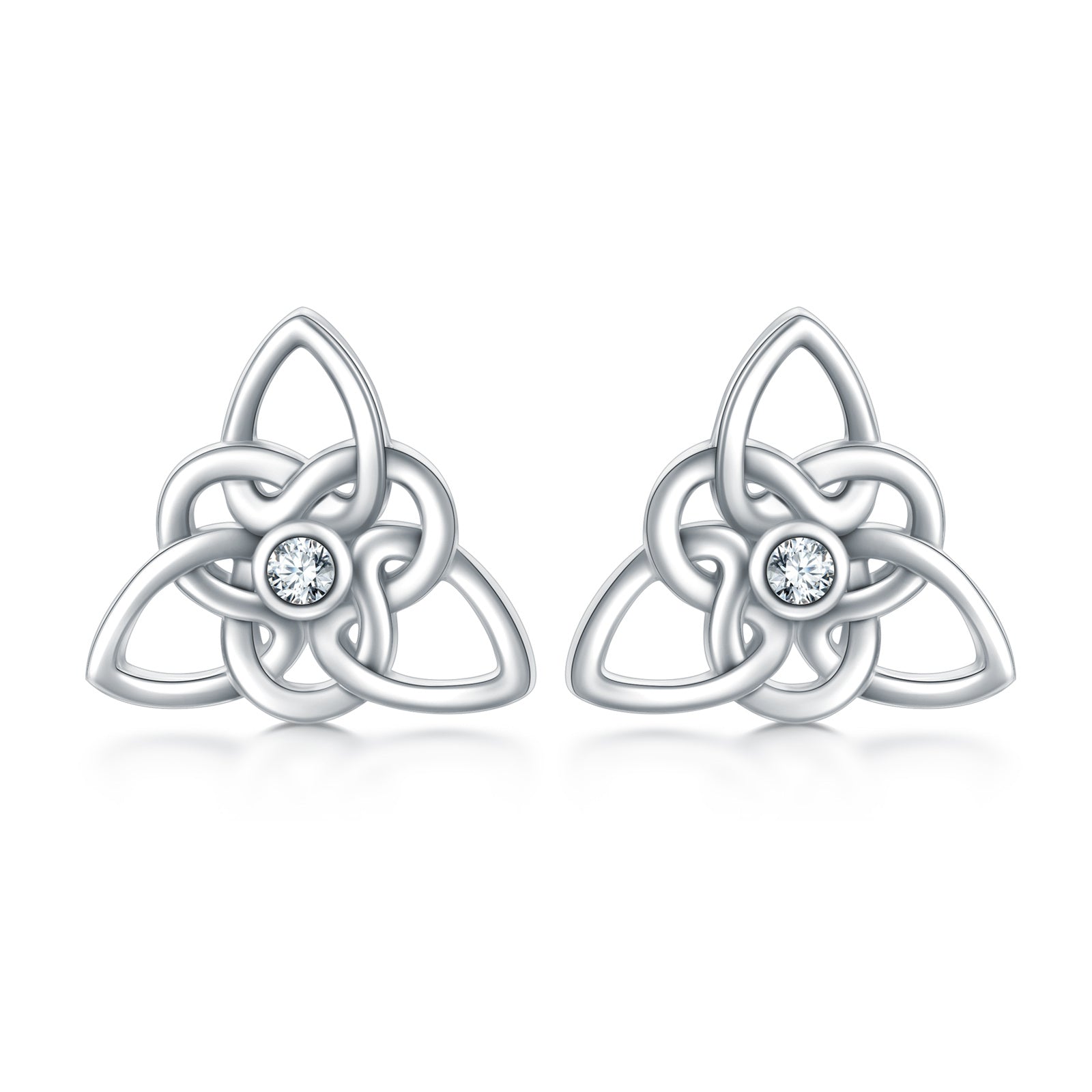 Sterling Silver Round Cubic Zirconia Celtic Knot Stud Earrings