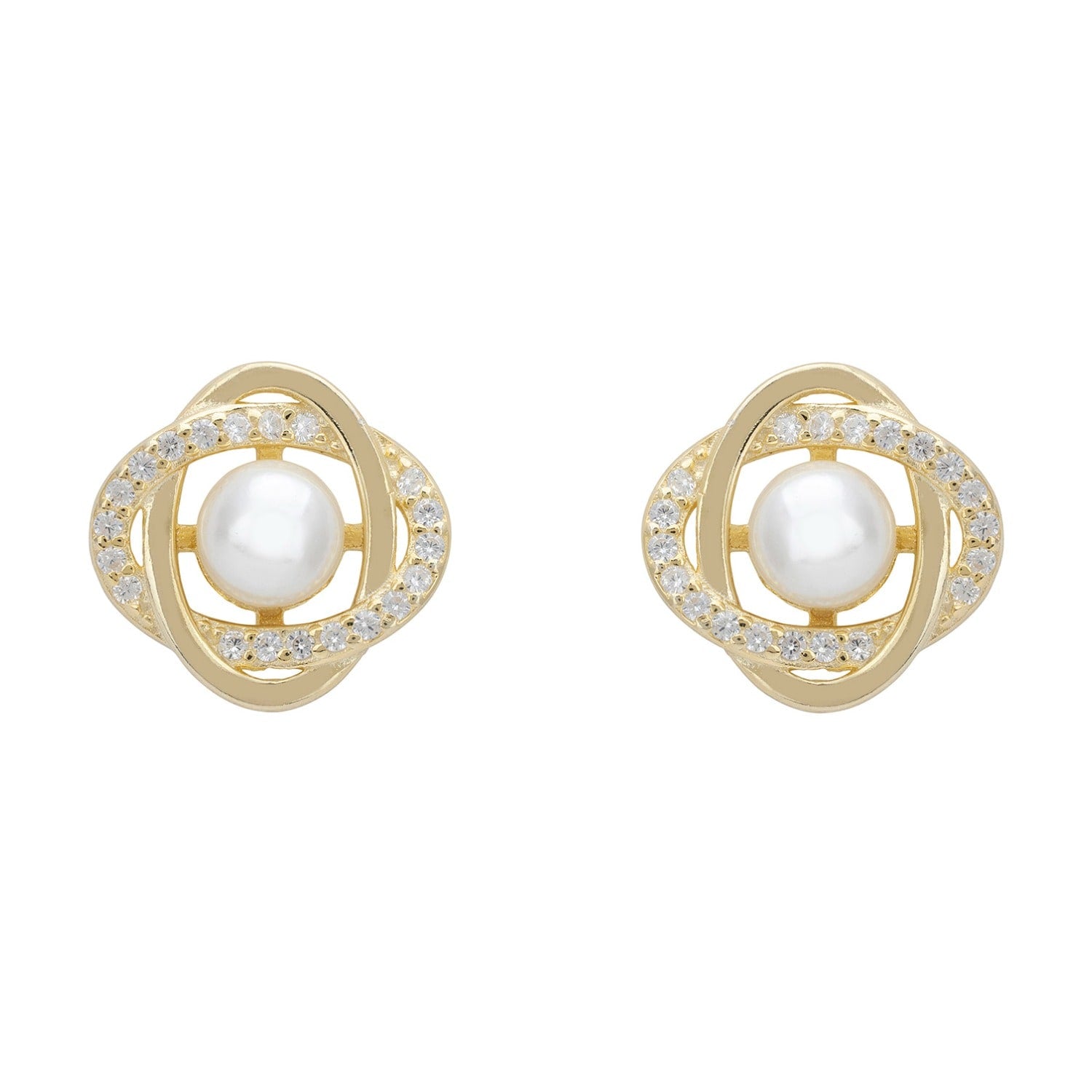 Celtic Knot Pearl Stud Earrings Gold