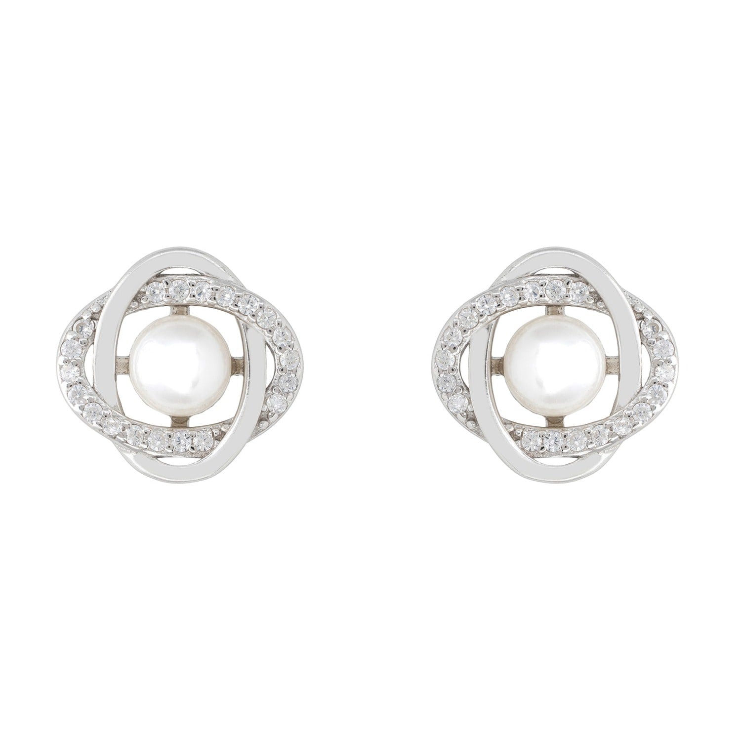 Celtic Knot Pearl Stud Earrings Silver