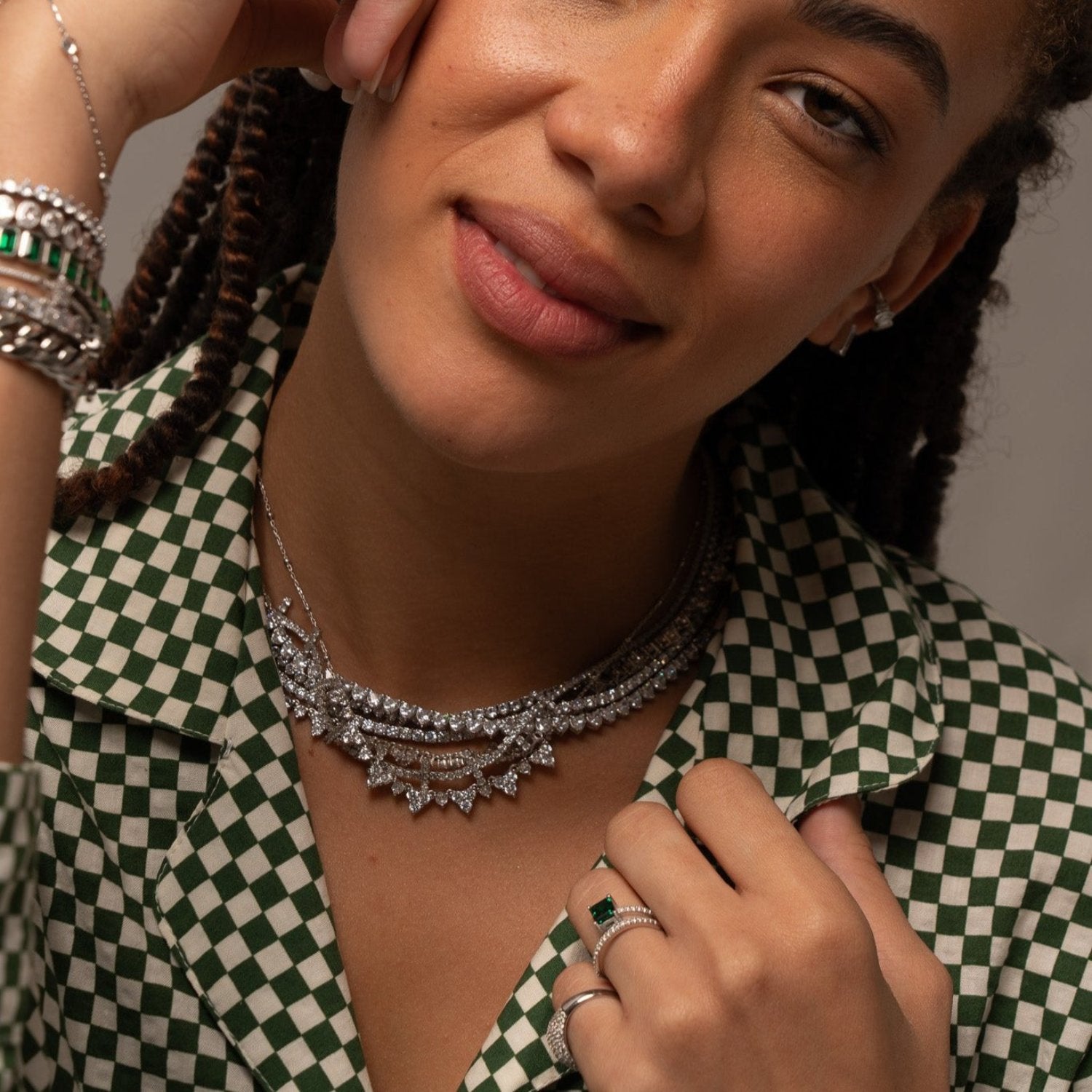 Center Cluster Necklace - Silver