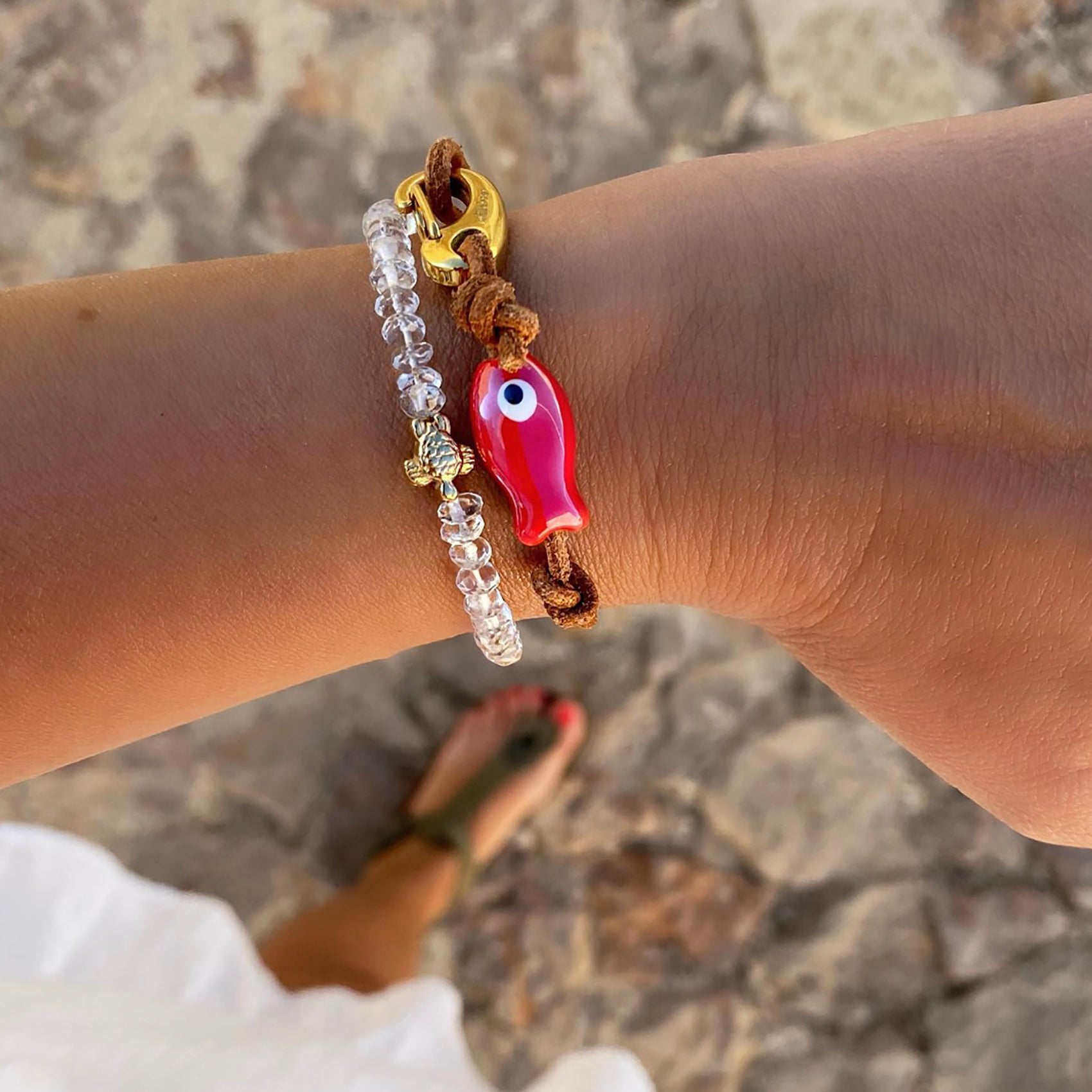 Ceramic Blue Fish Leather Bracelet Ocean