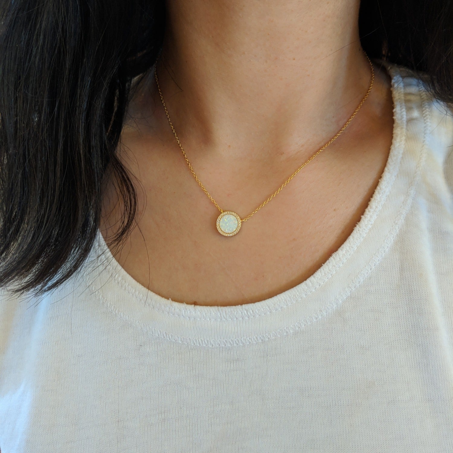 Beacon Opal Circle Necklace With Crystals - White