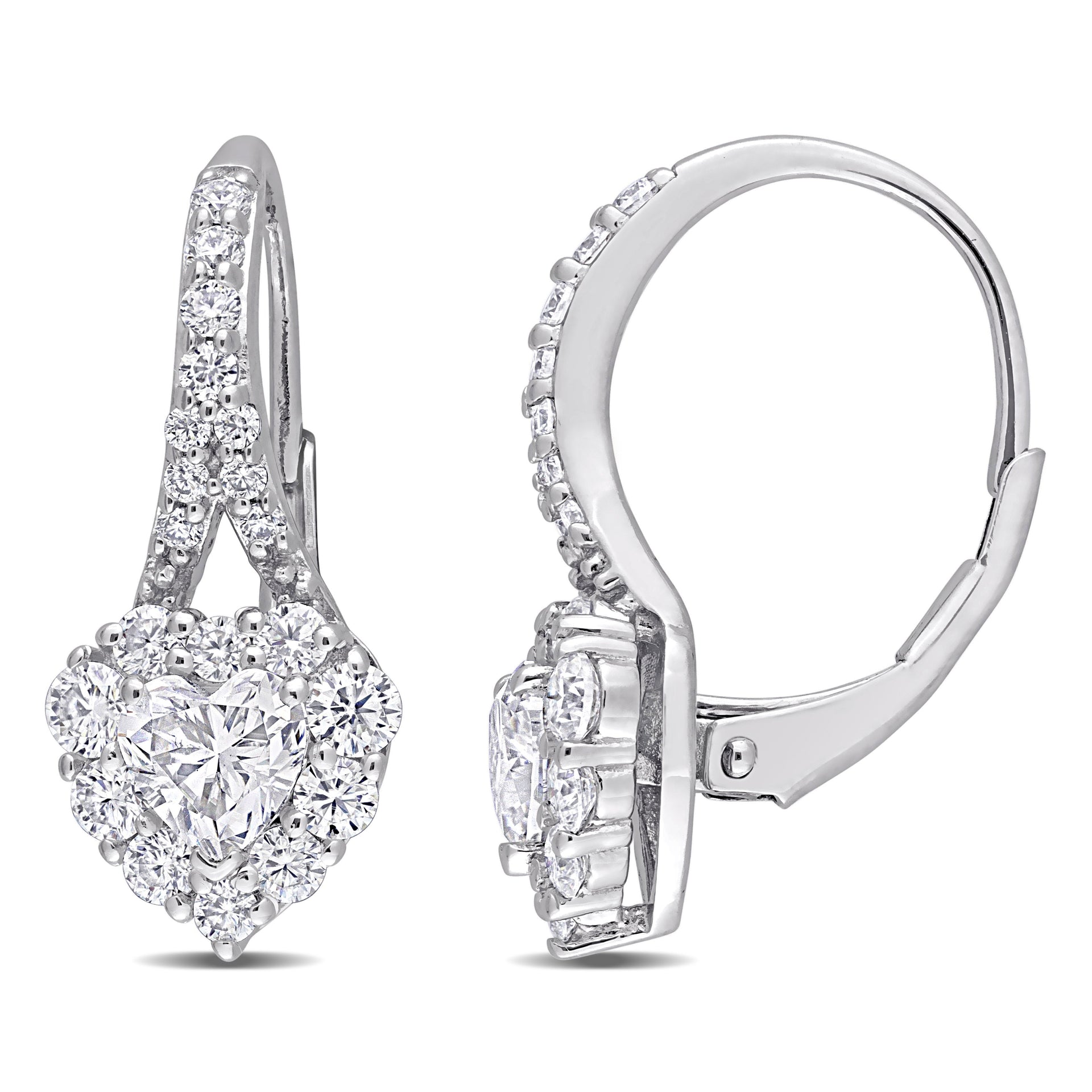 Mimi & Max 2ct DEW Created Moissanite Heart Halo Leverback Earrings in Sterling Silver