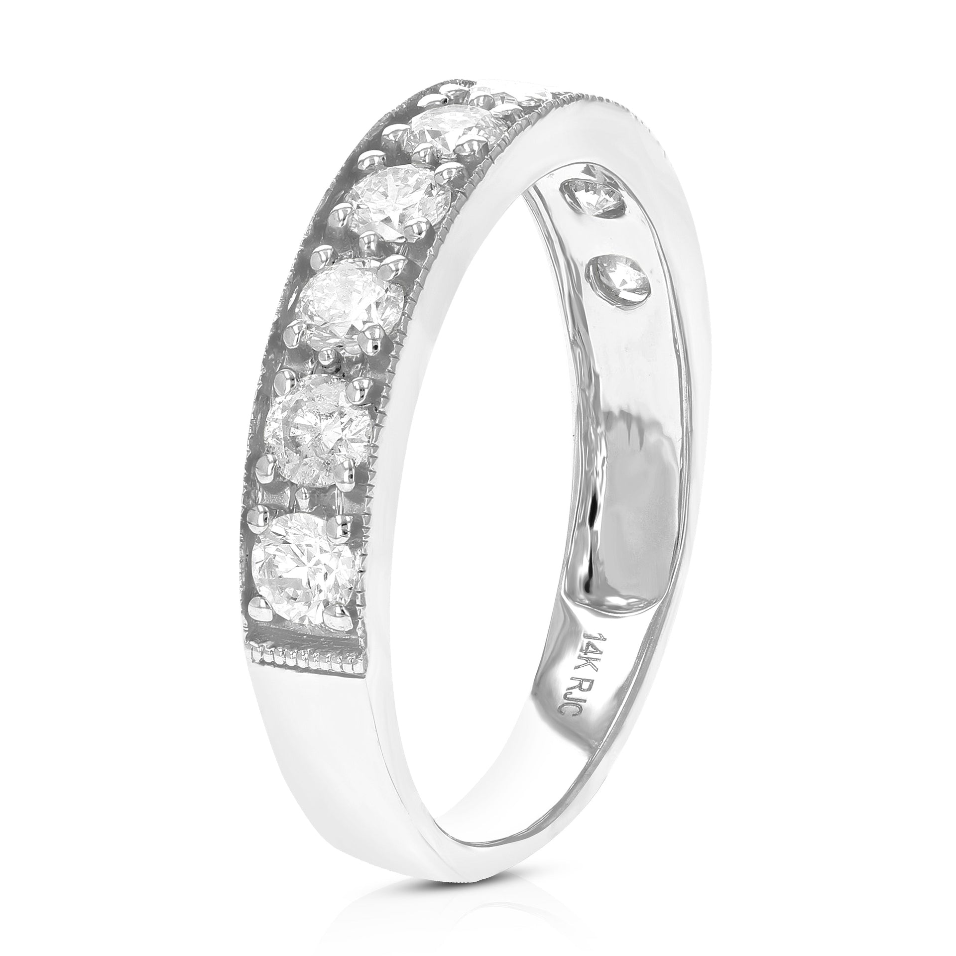 1 Cttw Diamond Wedding Band For Women Milgrain Diamond Wedding Band In 14K Gold Prong Set