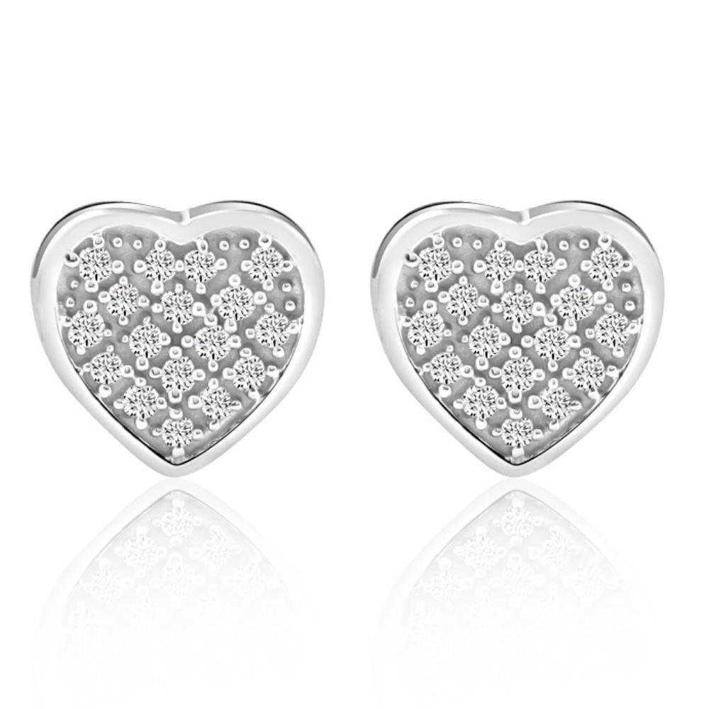 Pave Diamond Heart Studs Screw Back Earrings in White or Yellow Gold 10k