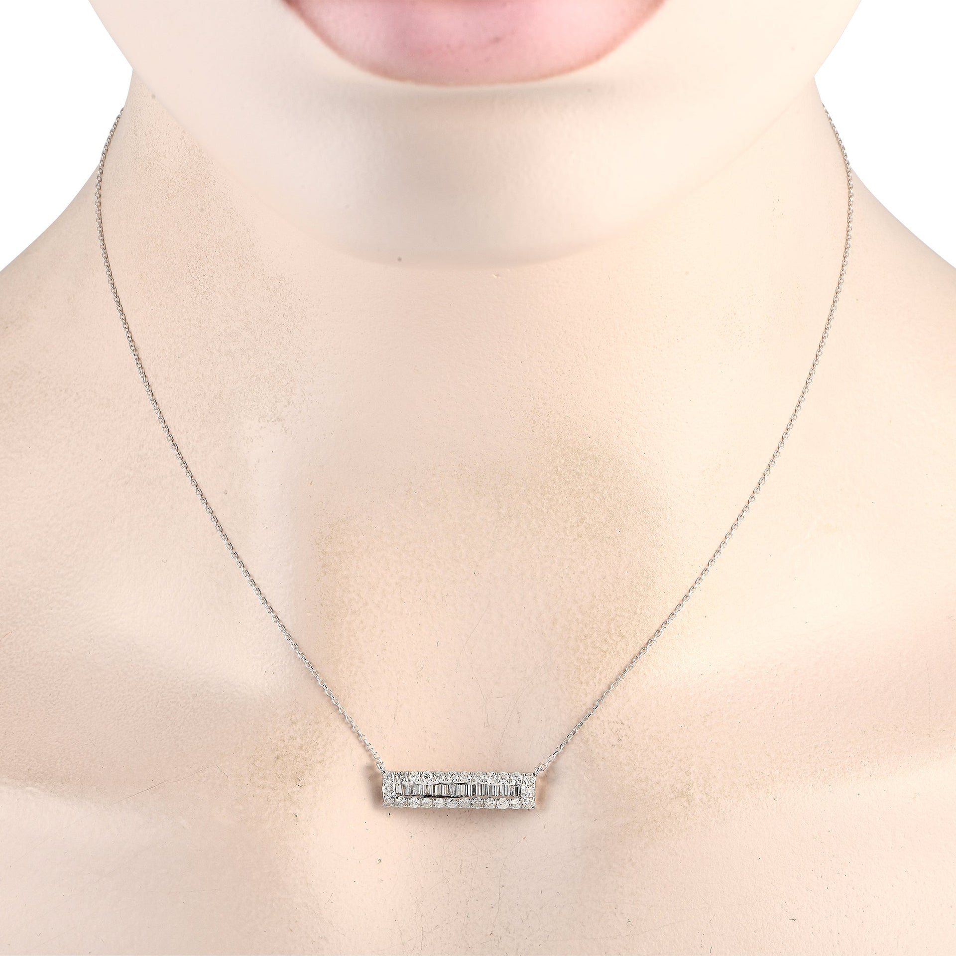 LB Exclusive 14K White Gold 0.80ct Diamond Bar Necklace PN14548