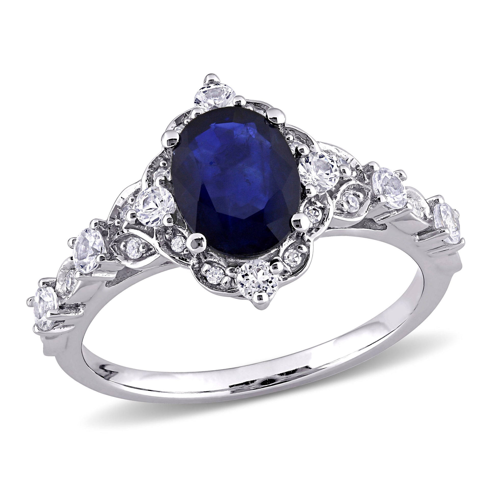 2 ct TW Diffused Sapphire White Sapphire and Diamond Accent Vintage Halo Ring in 10k White Gold