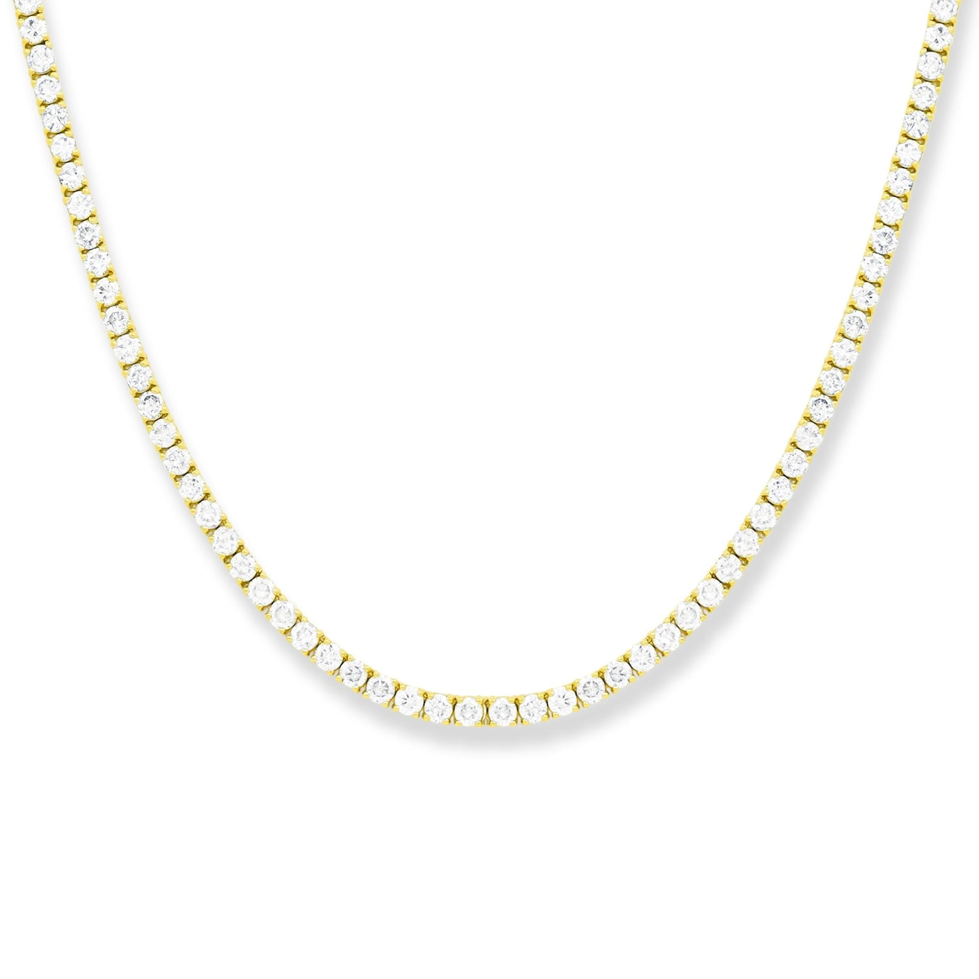 14kt Yellow gold, 17' 4 prong diamond tennis necklace featuring 8.00 cts tw round diamonds