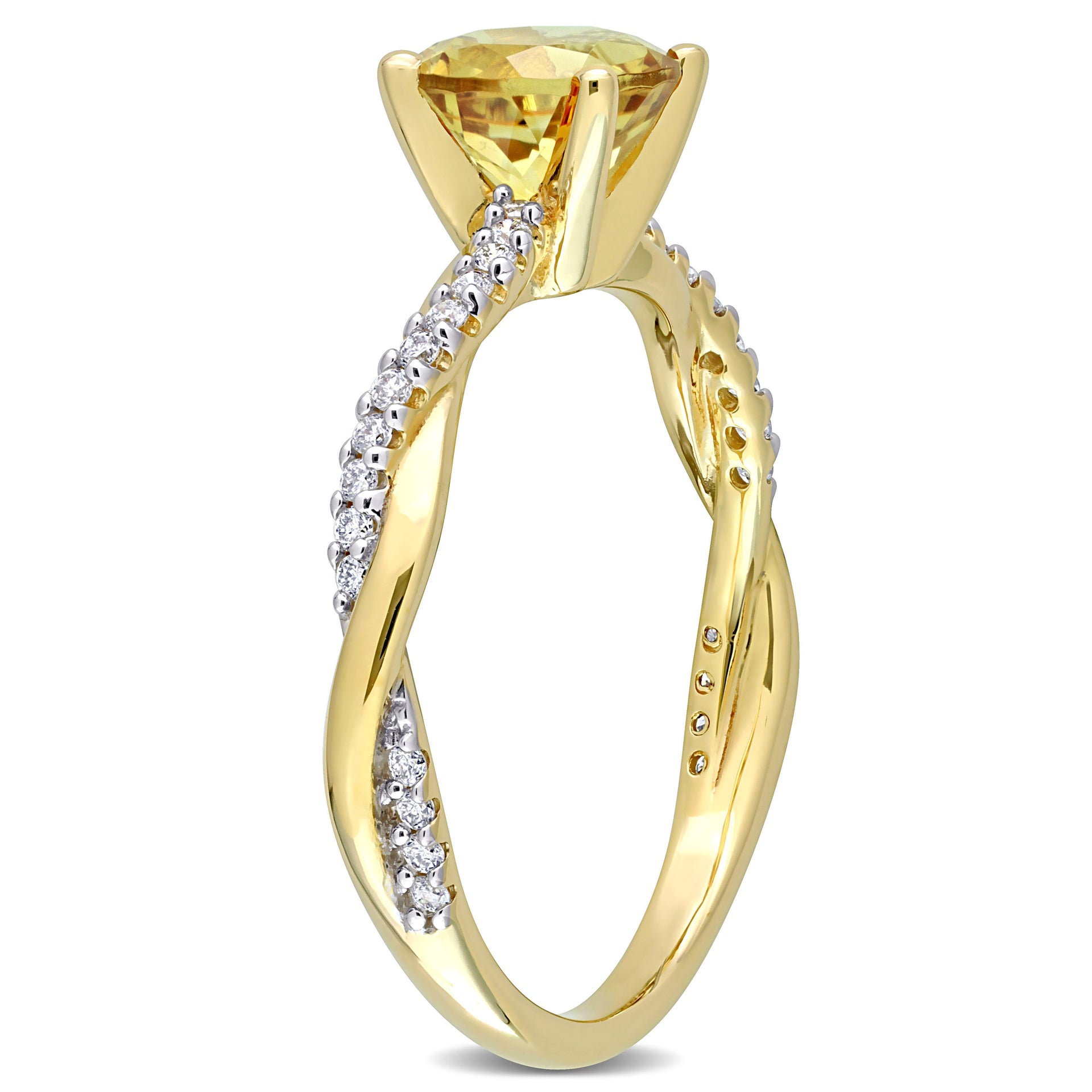 1 CT TGW Citrine and 1/6 CT TW Diamond Crossover Ring in 14k Yellow Gold