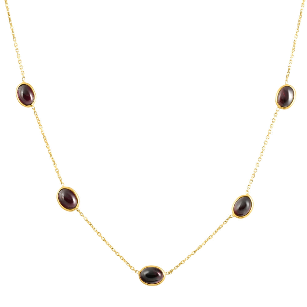 14k Yellow Gold Garnet Station Necklace By The Yard Design 18'