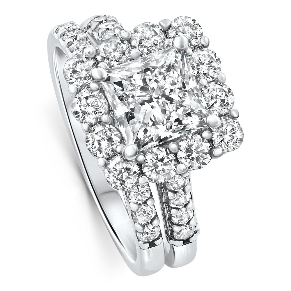 Certified 3.50Ct Princess Diamond Engagement Wedding Ring Set 14k Gold Lab Grown