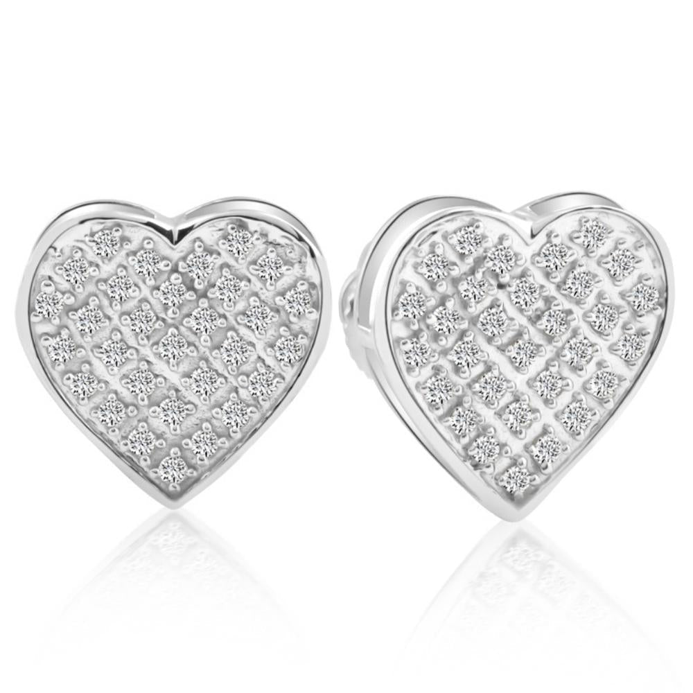 1/4 Ct Diamond Heart Studs Screw Back Earrings White or Yellow Gold 10.5mm Wide