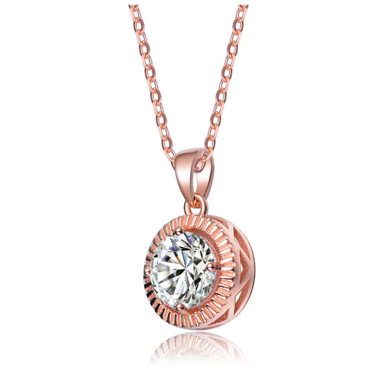 C.z. Sterling Silver Rose Plated Classic Round Pendant