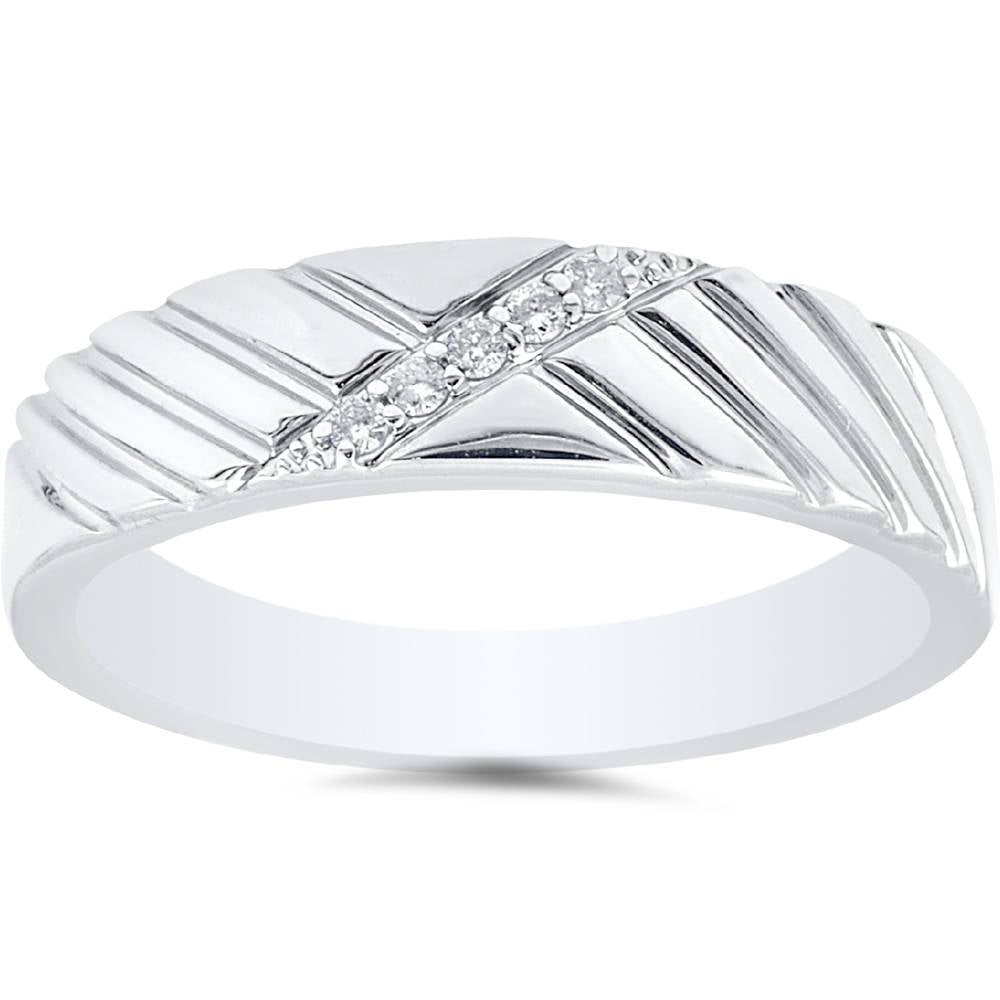 Mens Diamond 14K White Gold Wedding Ring