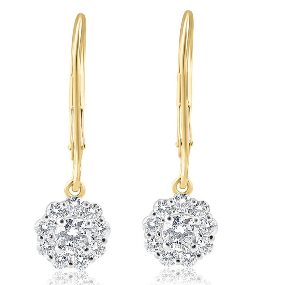 1Ct Diamond Floral Shape Studs Lab Grown Earrings White or Yellow Gold