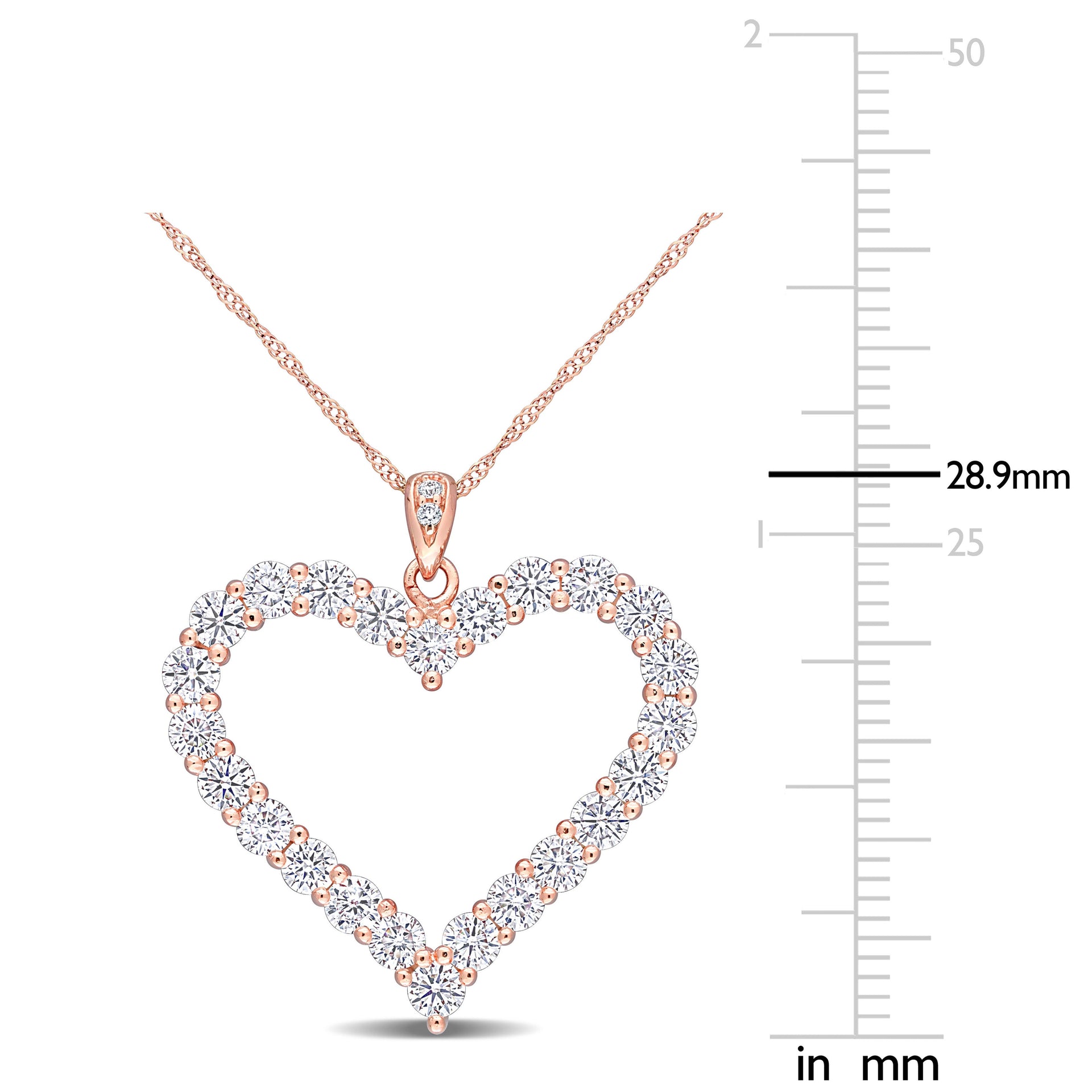 2 2/5 CT DEW Created Moissanite Heart Pendant with Chain in Rose Gold Plated Sterling Silver