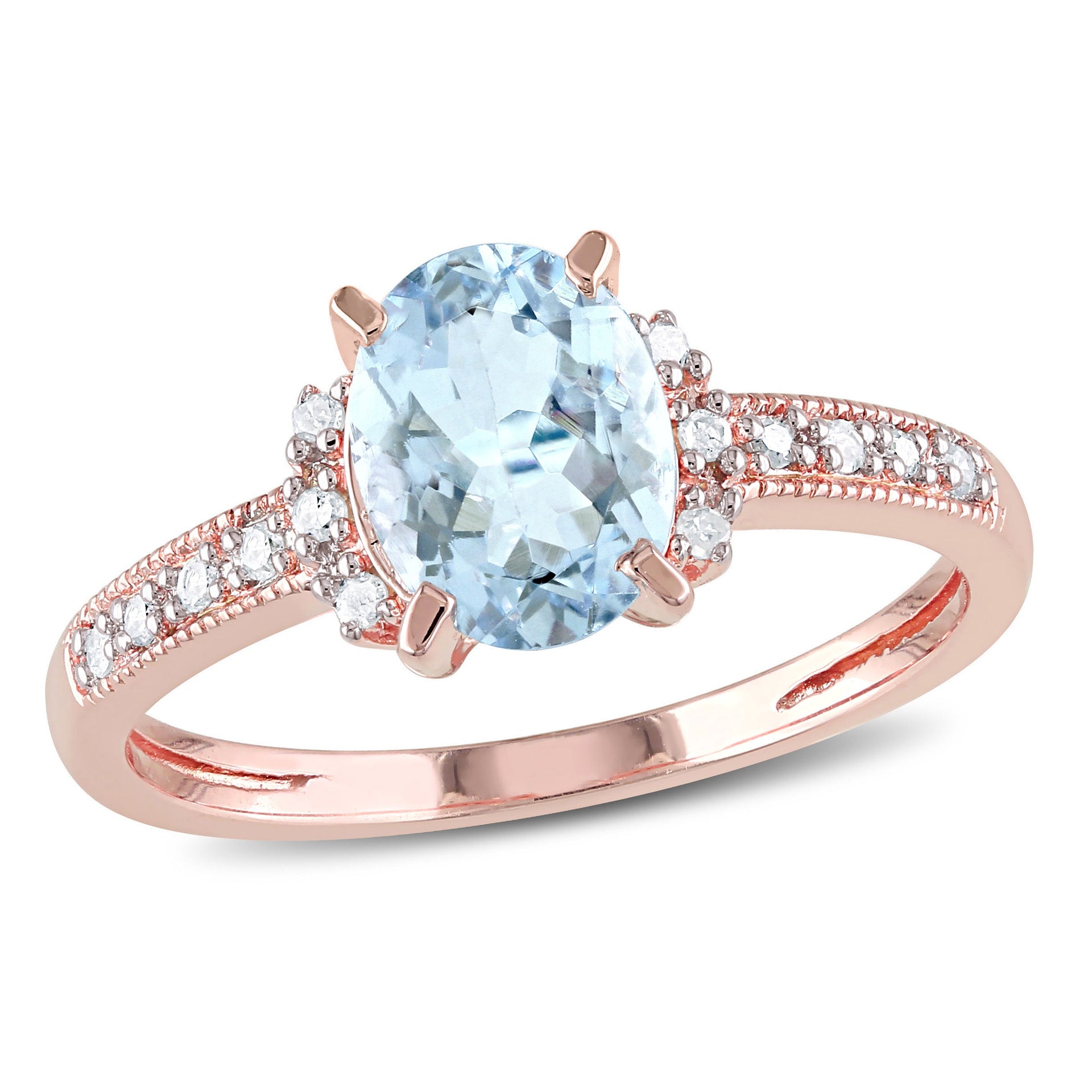 Oval Cut Aquamarine and Diamond Ring in Rose Silver