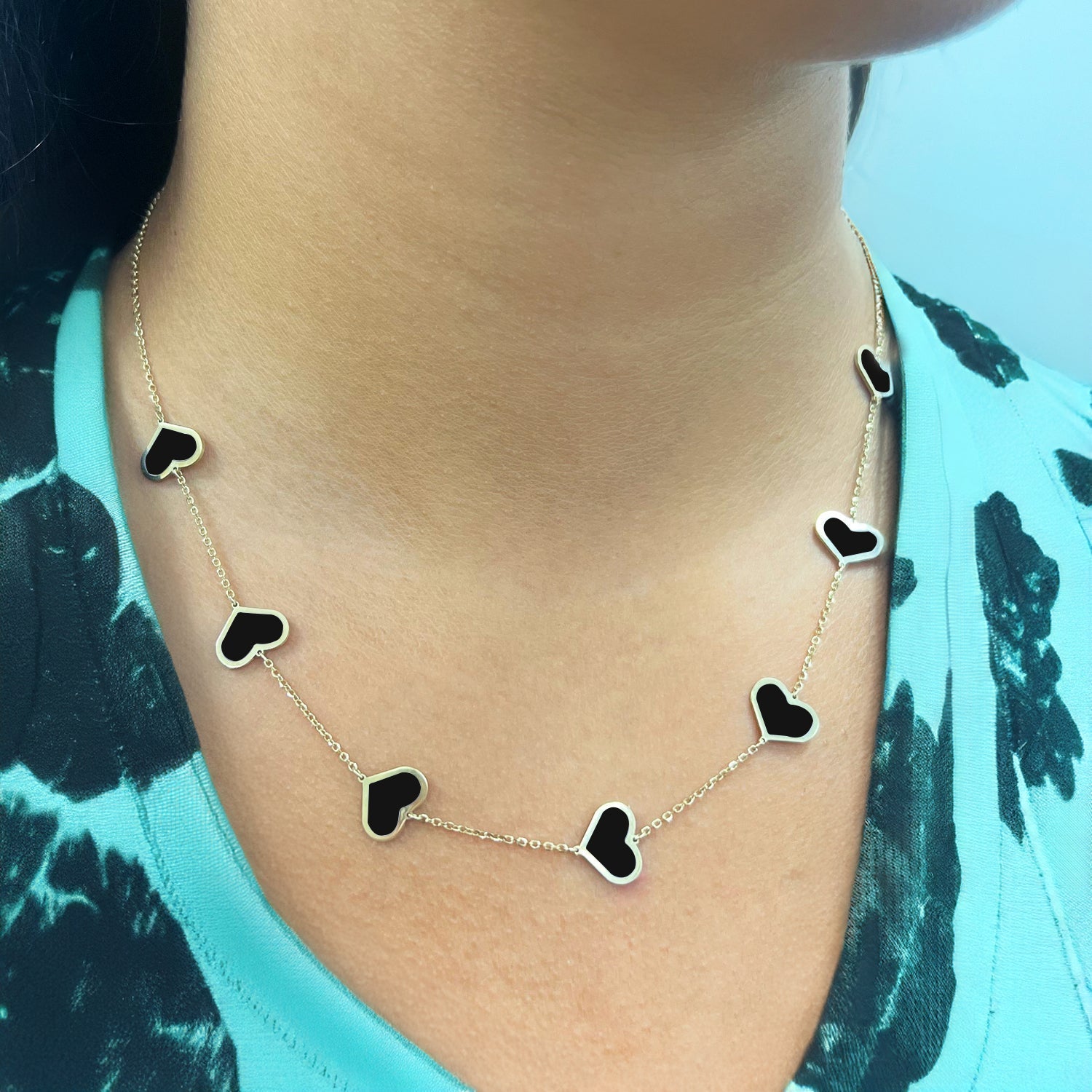 Large Onyx Heart Station Necklace