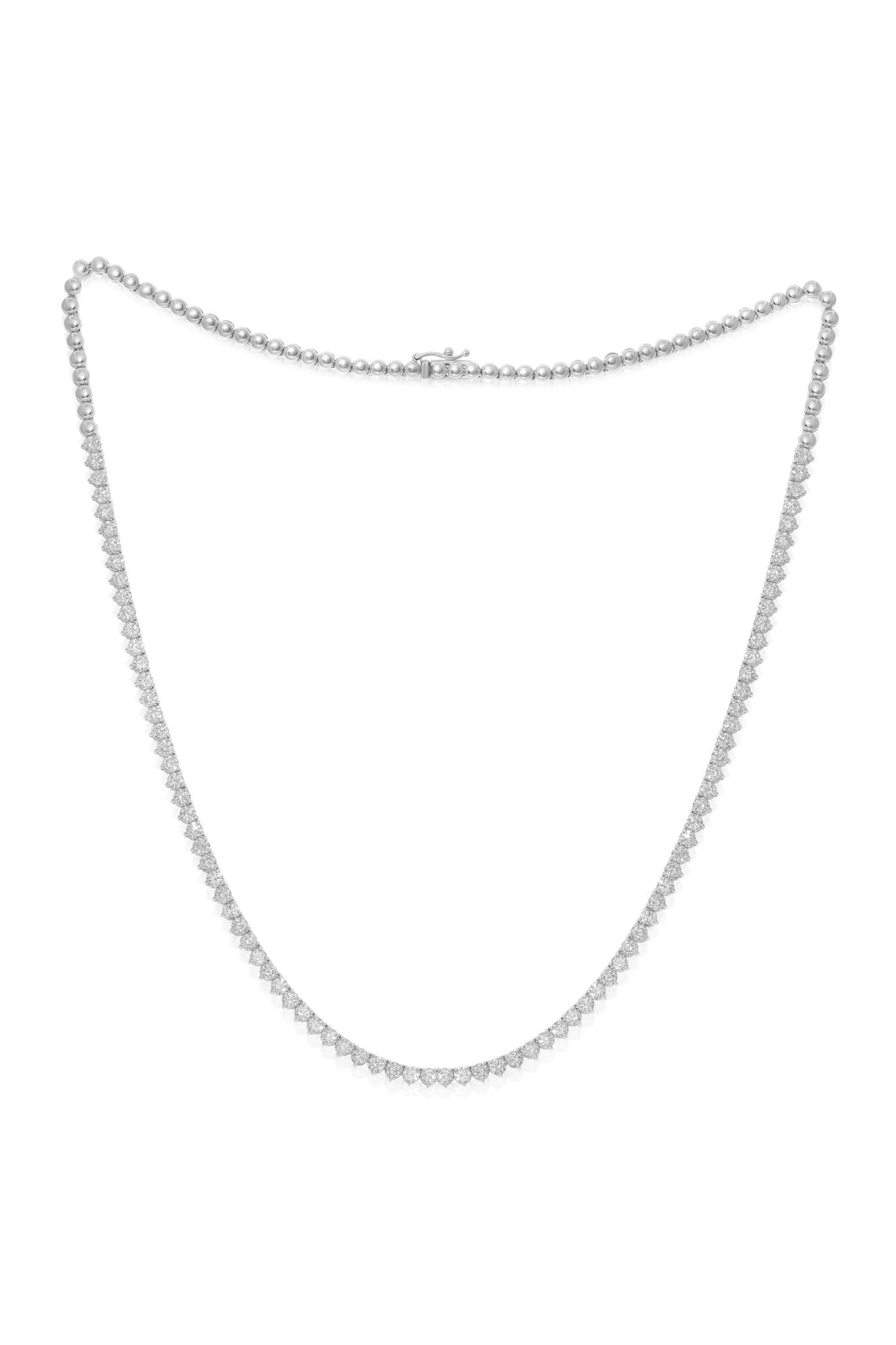 14KT WHITE GOLD DIAMOND HALF WAY NECKLACE FEATURES 7.00 CARATS OF DIAMONDS, THREE PRONGS, 88ST