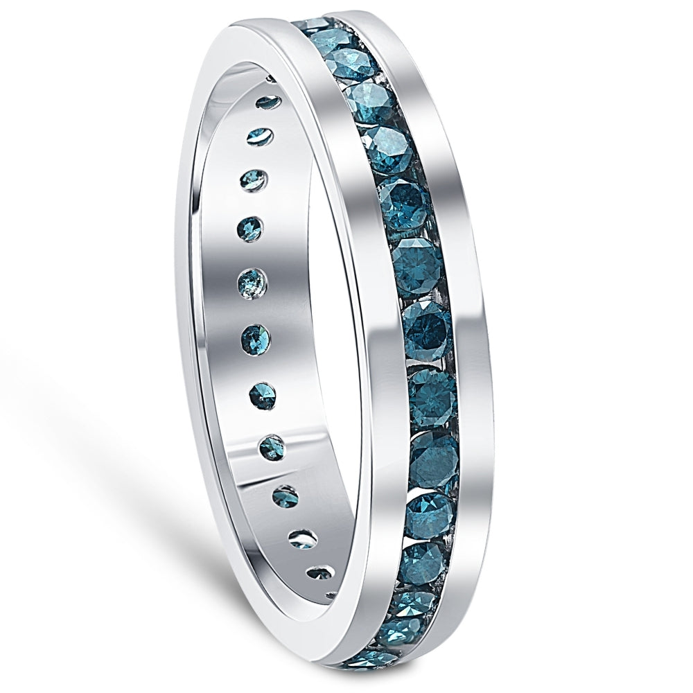 1 1/5ct Blue Diamond Channel Set Eternity Ring 14K White Gold