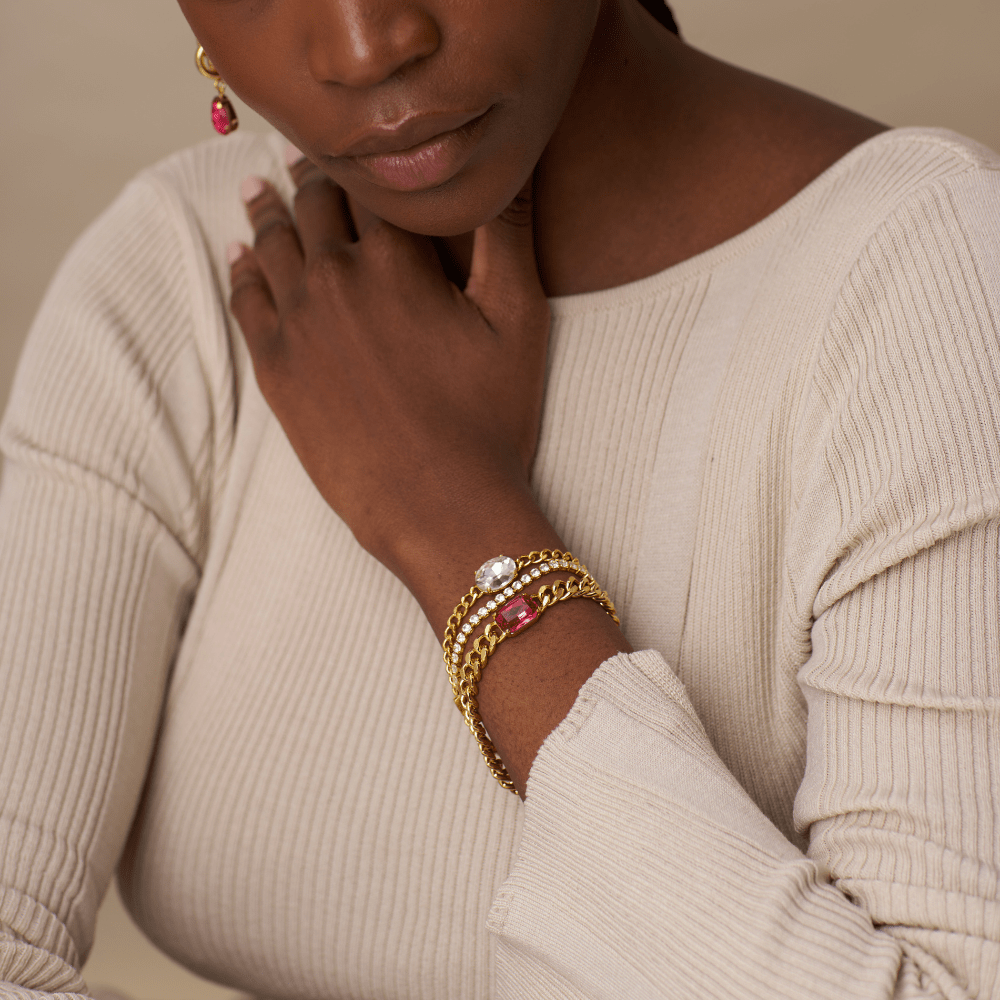 Chunky Stationed Crystal Chain Bracelet