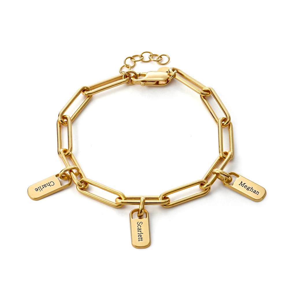 Initials Charm Bracelet - Rory Chain Link Bracelet with Custom Charms in 18K Gold Plating - Chain Link Name Bracelet - Birthday Gift for Mom